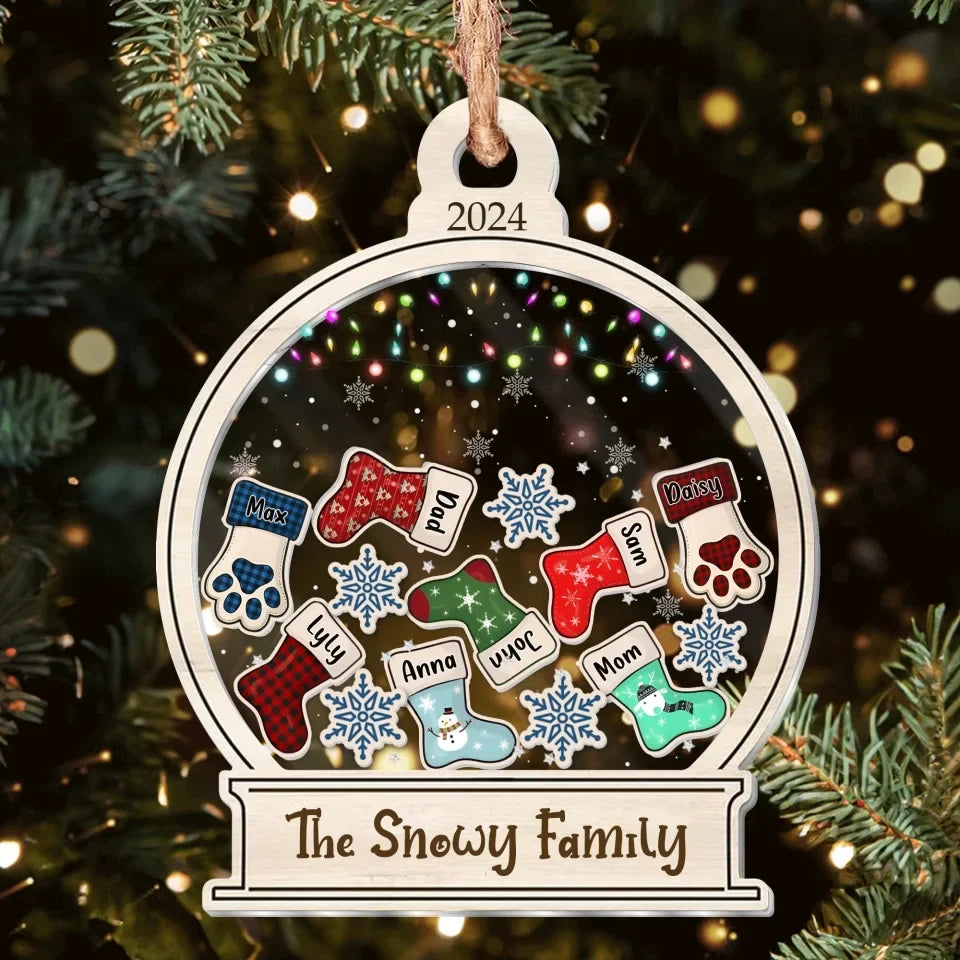Personalized Family 3 Layered Shaker Ornament -  Christmas Gift For Family - Up to 8 Members