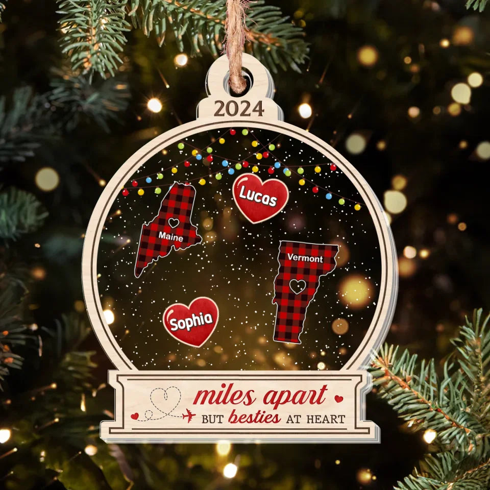 Personalized State 3 Layered Shaker Ornament - Up to 5 People - Gift Idea For Friends/Besties/Sisters - I Wish You Lived Next Door