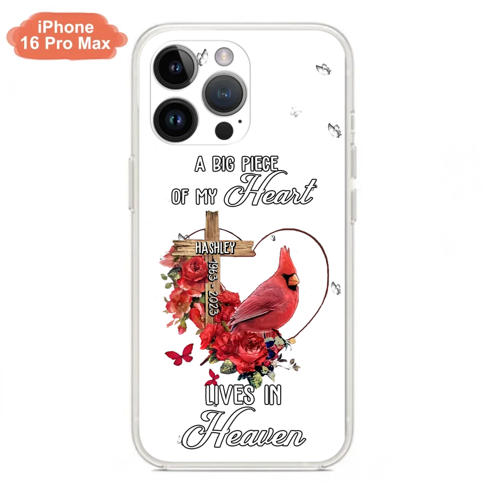 Personalized Memorial Cardinal Phone Case - Memorial Gift Idea For Family - A Big Piece Of My Heart Lives In Heaven - Case For iPhone/Samsung