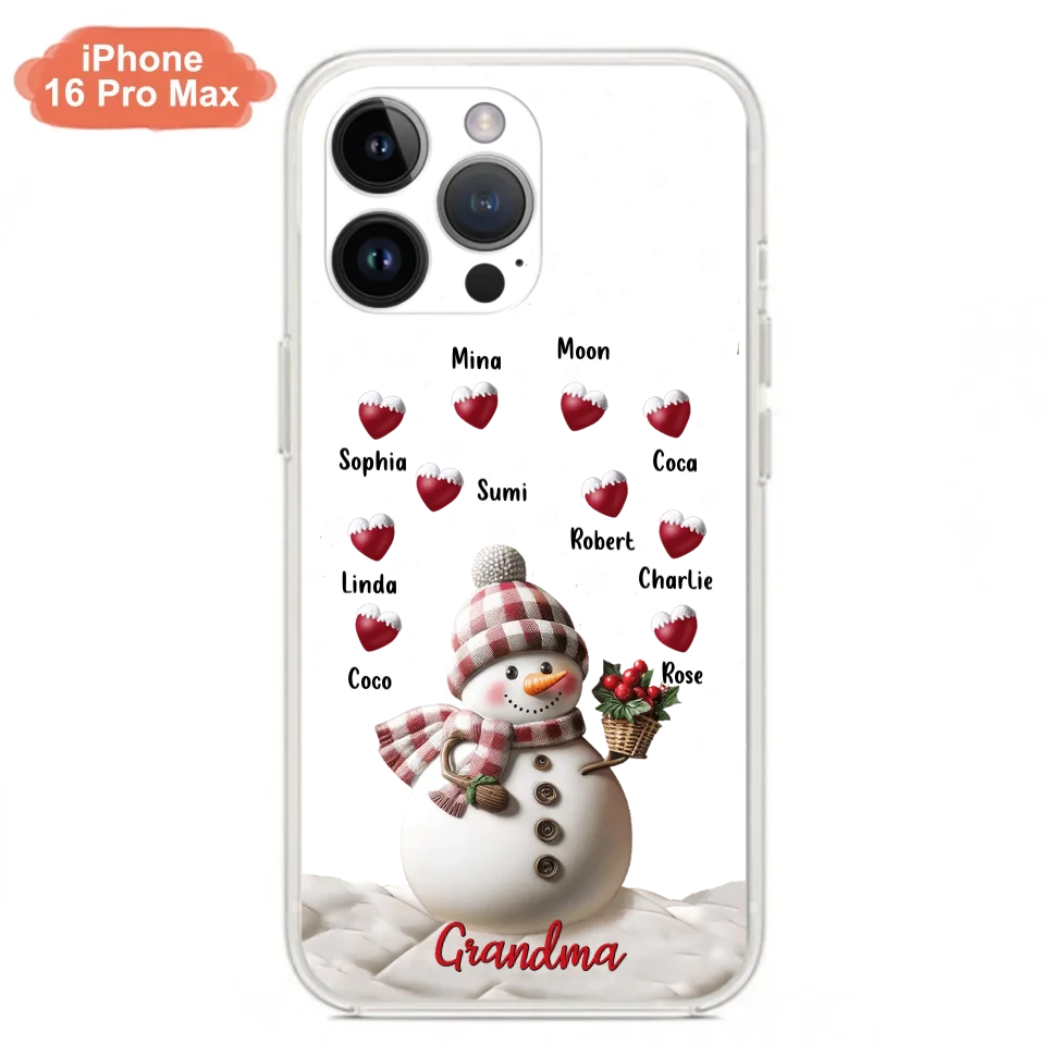 Custom Personalized Snowman Grandma Phone Case - Christmas Gift Idea For Grandma - Up to 10 Kids - Case For iPhone/Samsung