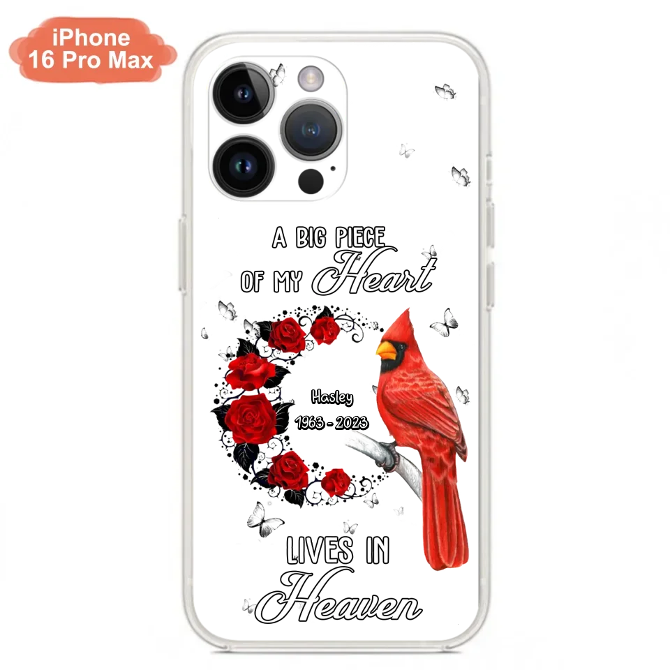 Personalized Memorial Cardinal Phone Case - Memorial Gift Idea For Family - A Big Piece Of My Heart Lives In Heaven - Case For iPhone/Samsung