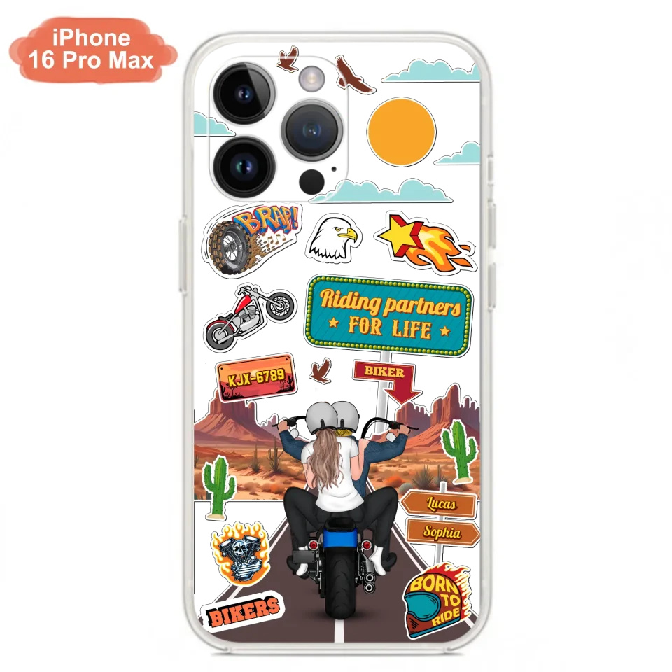 Custom Personalized Motorcycle Couple Phone Case - Gift Idea For Couple/ Husband & Wife/ Bikers - Transparent Phone Case For iPhone/Samsung