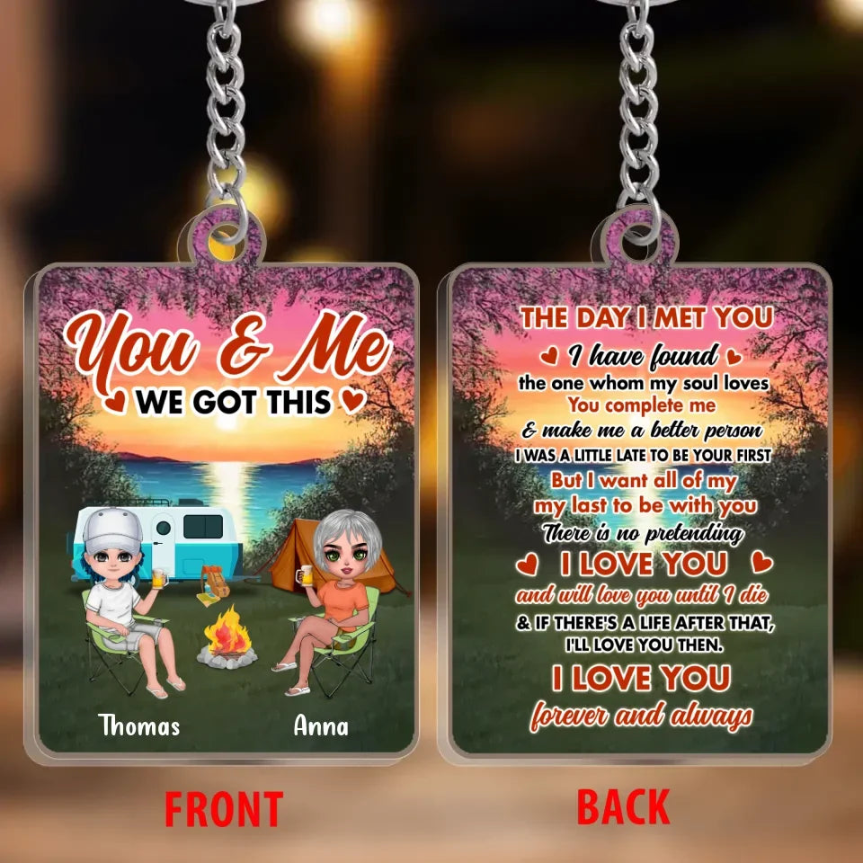 Personalized Camping Couple Acrylic Keychain - Anniversary Gift Idea for Couple/Camping Lovers - The Day I Met You