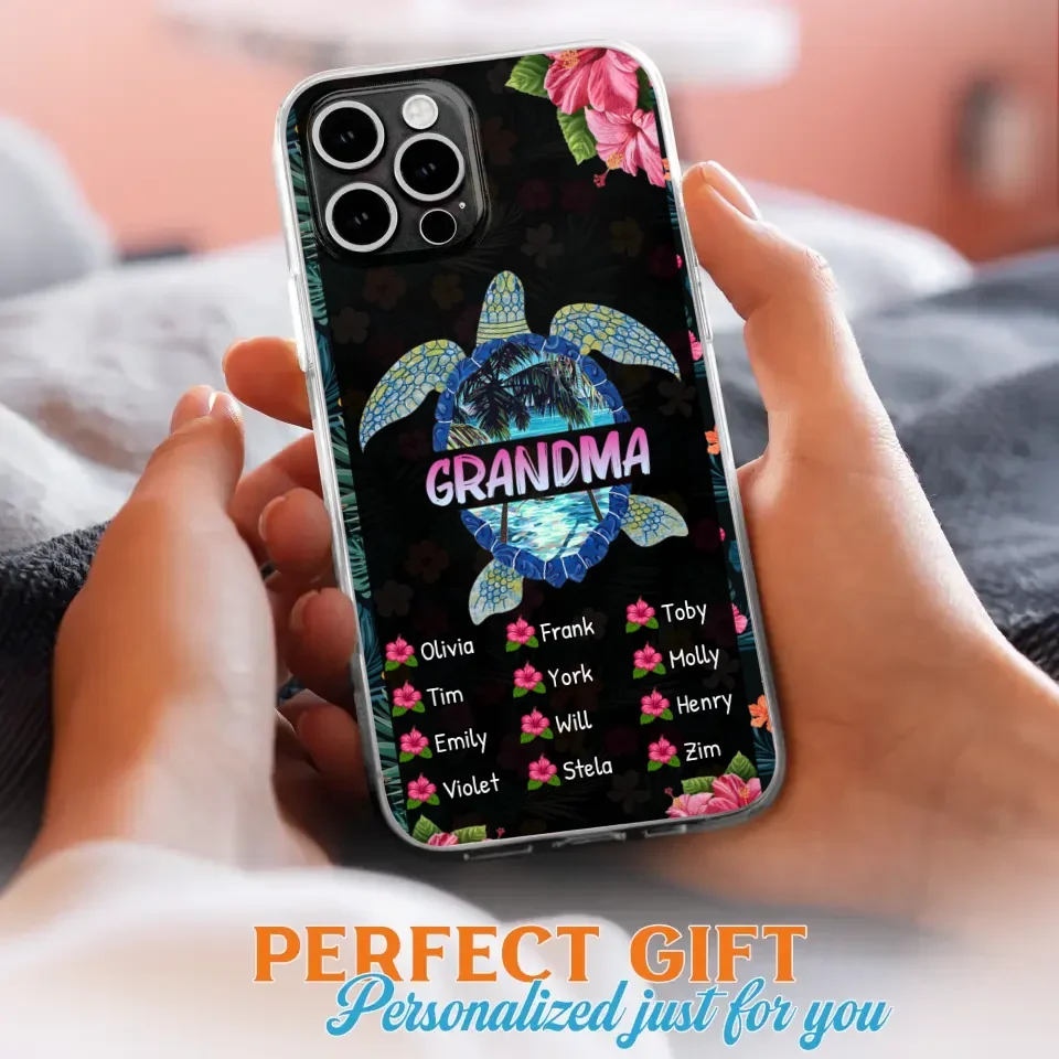 Custom Personalized Turtle Grandma iPhone/ Samsung Phone Case - Up to 12 Kid's Name - Mother's Day Gift Idea For Grandma