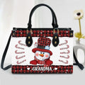 Personalized Grandma Snowman PU Leather Handbag With Long Straps - Up to 10 Kids - Christmas Gift Idea For Grandma/Nana
