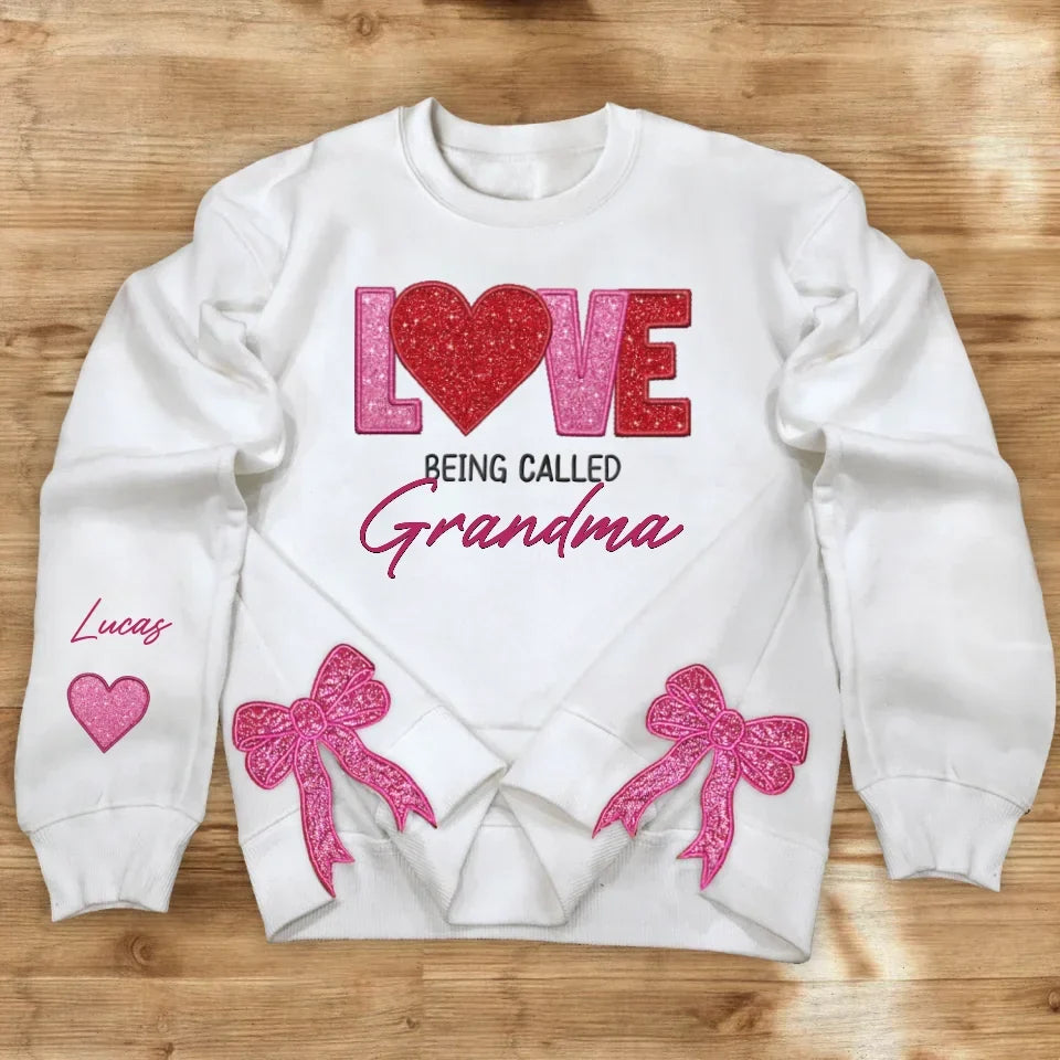 Personalized Grandma Side Bow Embroidered Sweatshirt - Up to 10 Kids - Gift Idea For Grandma/Mother - Love Being Called Grandma