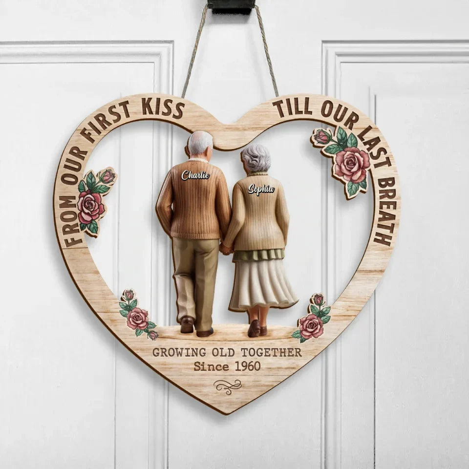 Personalized Couple Wooden Sign - Anniversary Gift Idea For Couple - Growing Old Together
