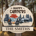 Personalized Camping Wooden Sign - Couple/Parents with Up to 2 Children & 3 Pets -  Camping Lovers Gift - Happy Campers