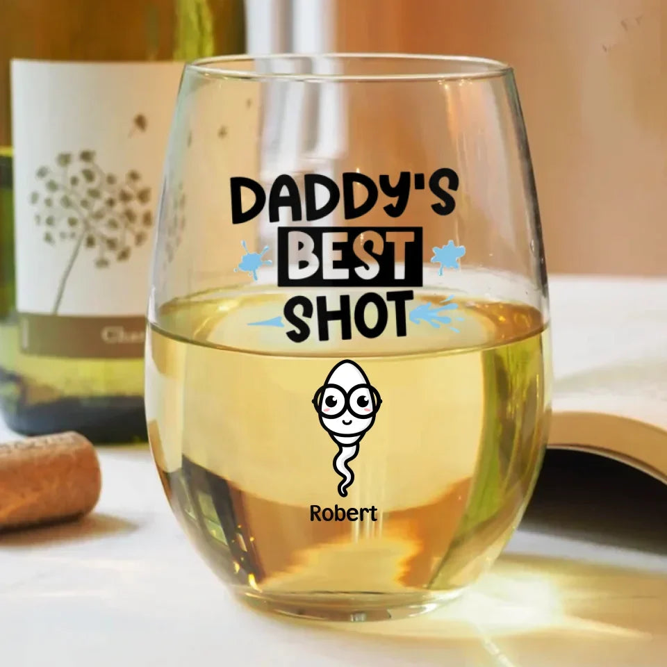 Personalized Father's Day Wine Glass - Gift Idea To Dad With up to 7 Sperms - Daddy's Best Shot