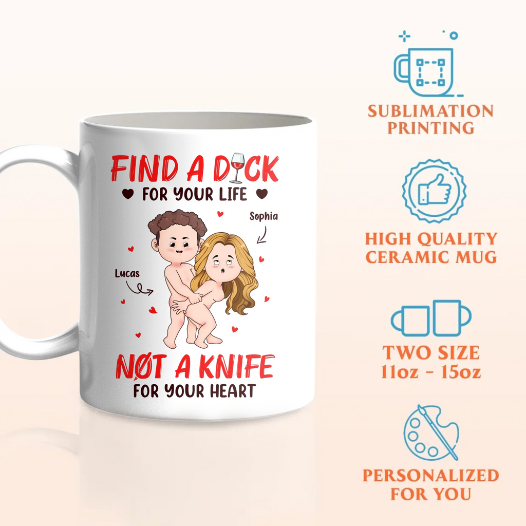 Personalized Funny Couple Coffee Mug - Valentine's Day Gift Idea For Husband/Wife - Not A Knife For Your Heart