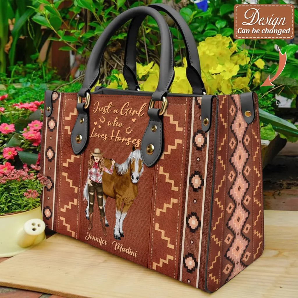 Personalized Horse Girl PU Leather Handbag With Long Straps - Gift Idea For Horse Lovers - Just A Girl Who Loves Horses