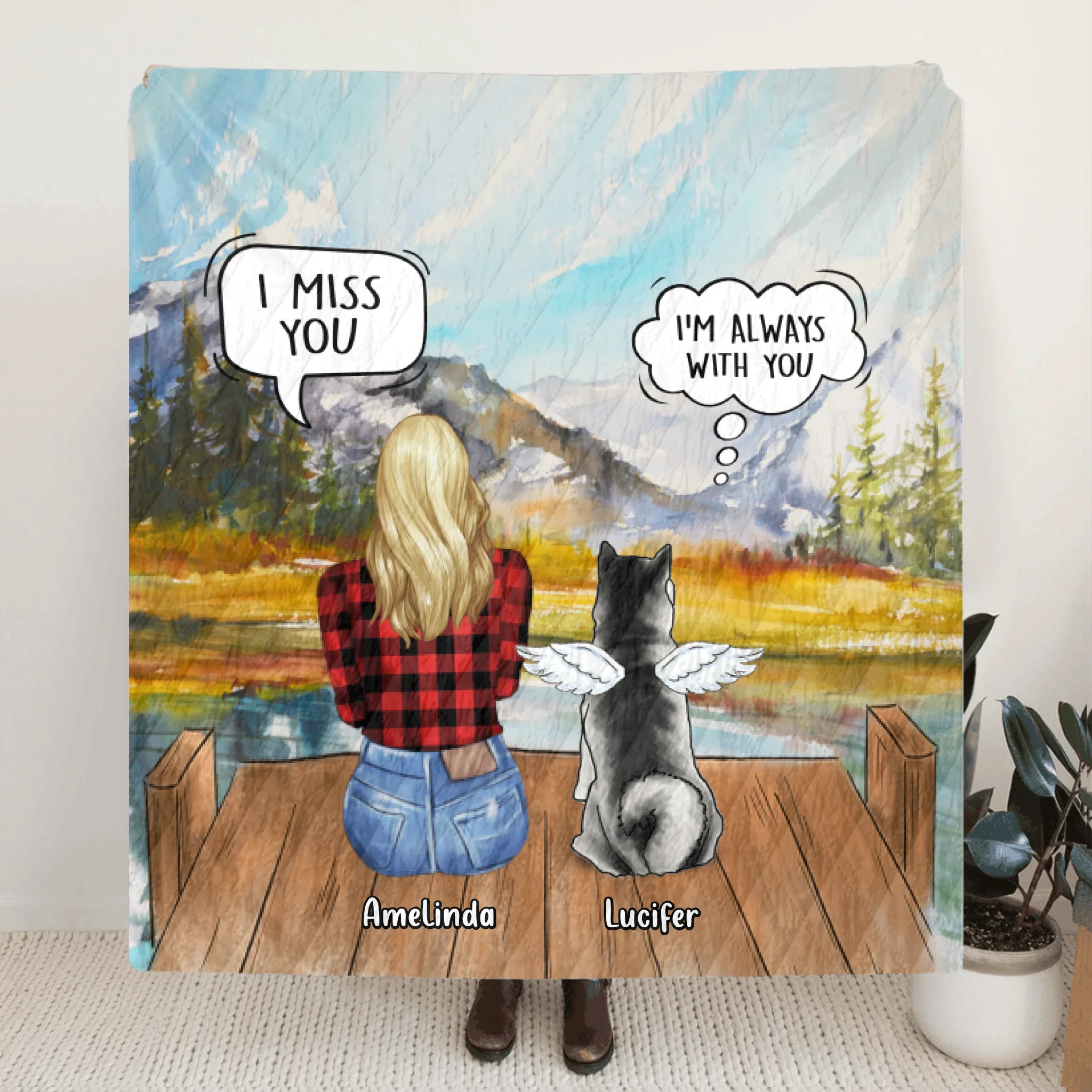Personalized Cat Dog Memorial, Mother's Day Gift For Dog Mom - Mom & Up to 5 Pets Memorial Quilt/Fleece Blanket - I Miss You