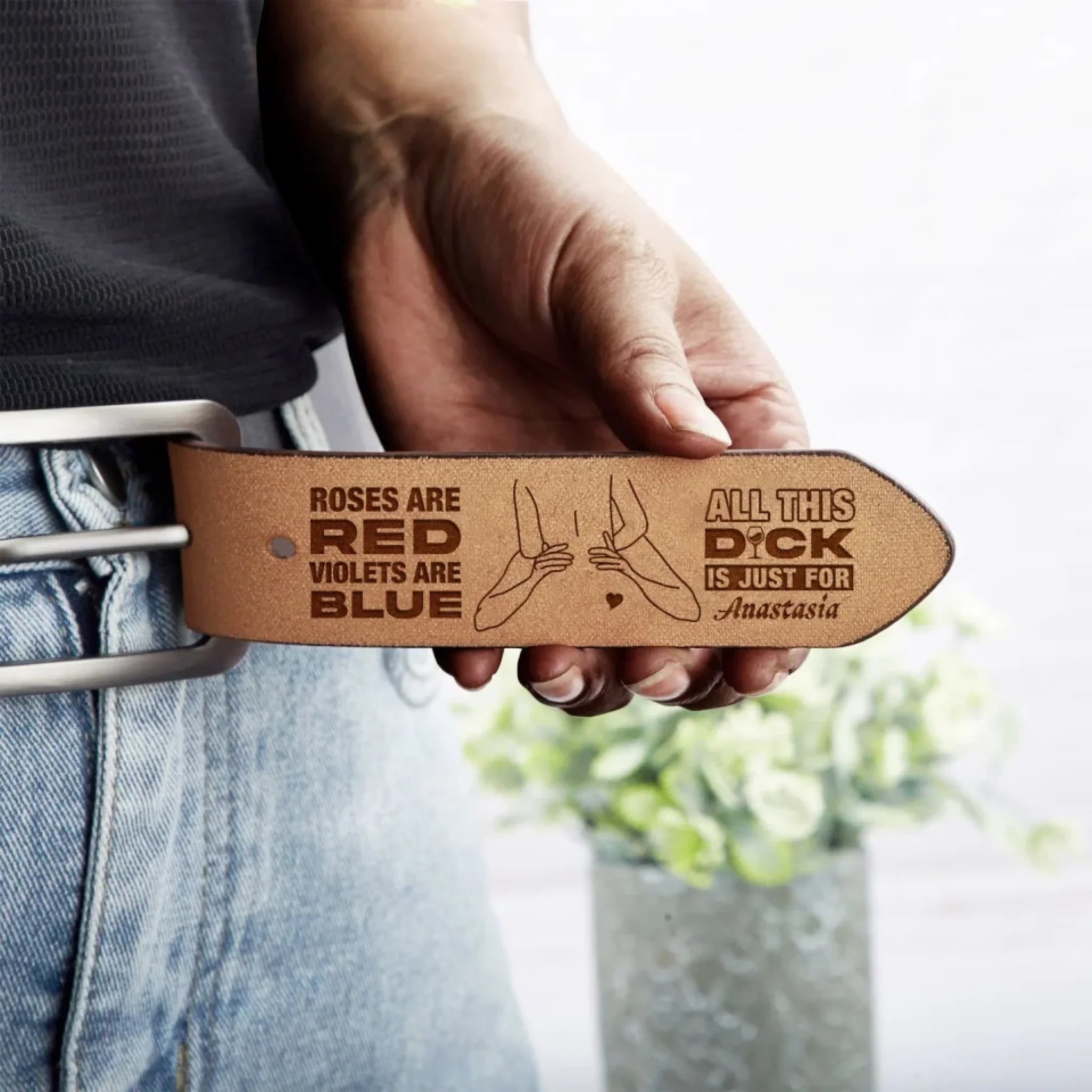 Personalized Engraved Leather Belt Gift Idea For Husband/Boyfriend - Roses Are Red Violets Are Blue