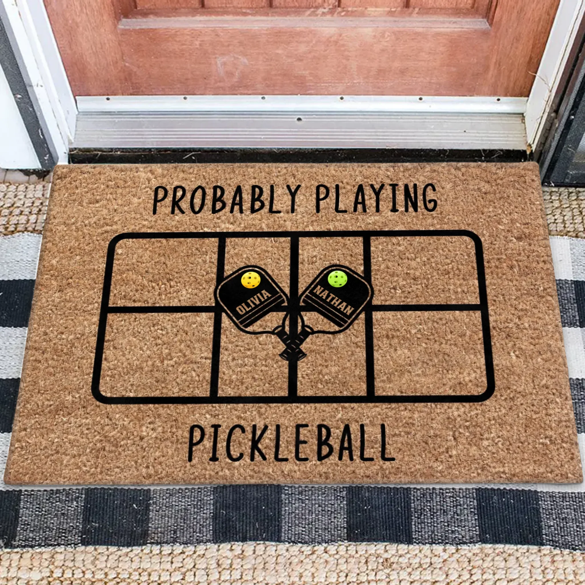 Personalized Pickleball Doormat - Playing Pickleball Court Anniversary Housewarming Gift