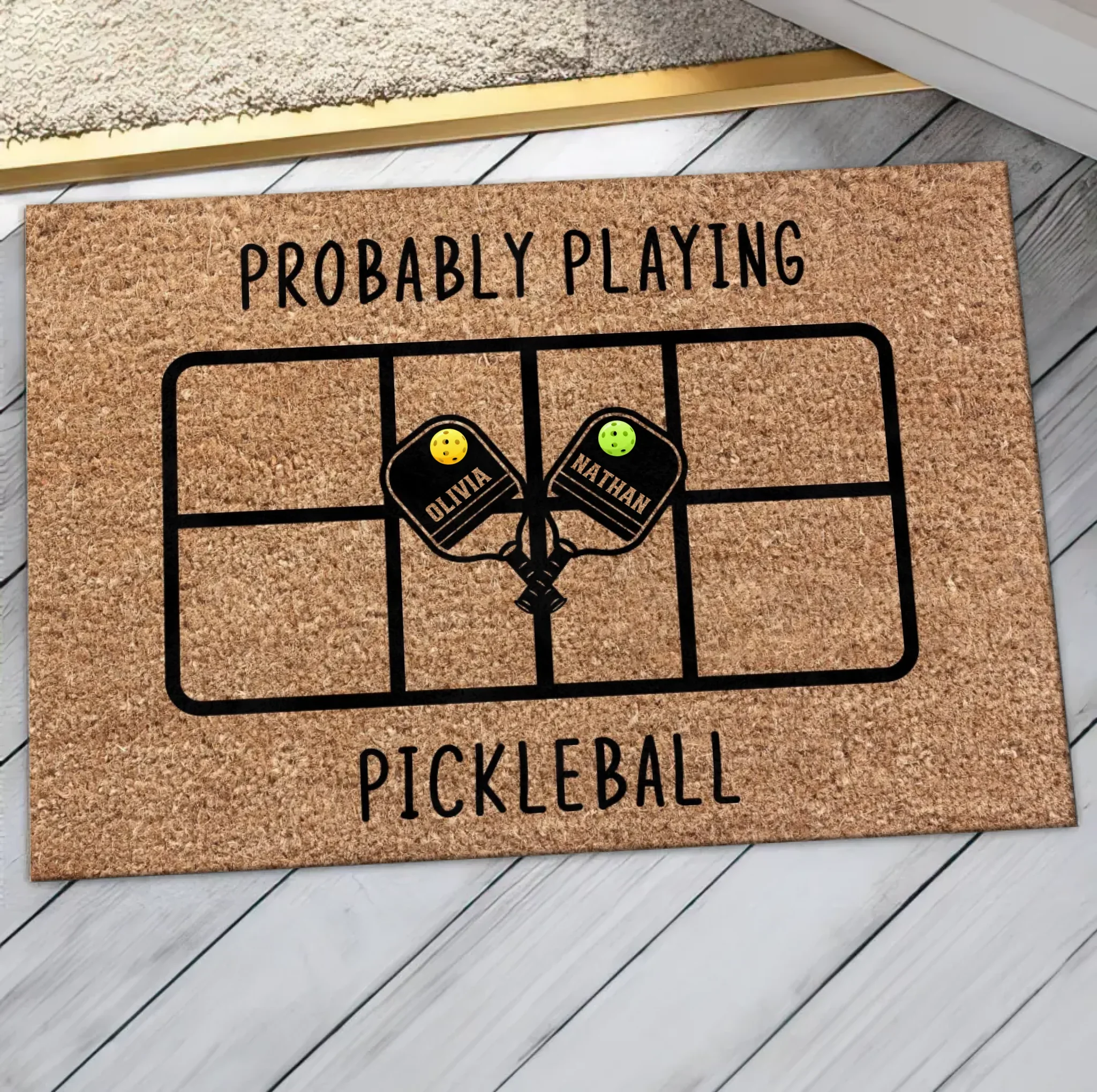 Personalized Pickleball Doormat - Playing Pickleball Court Anniversary Housewarming Gift