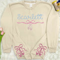 Custom Name Ballet Shoes Dancer Embroidered Split Side Bow Sweatshirt - Gift Idea For Daughter/Birthday/Ballet Lover