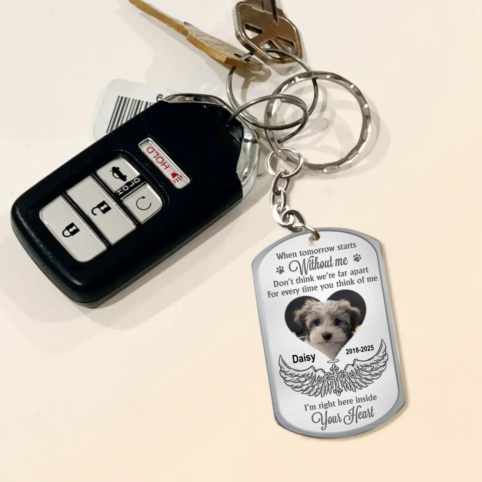 Personalized Memorial Dog Aluminum Keychain - Memorial Gift Idea For Dog Lover - Upload Photo - When Tomorrow Starts Without Me
