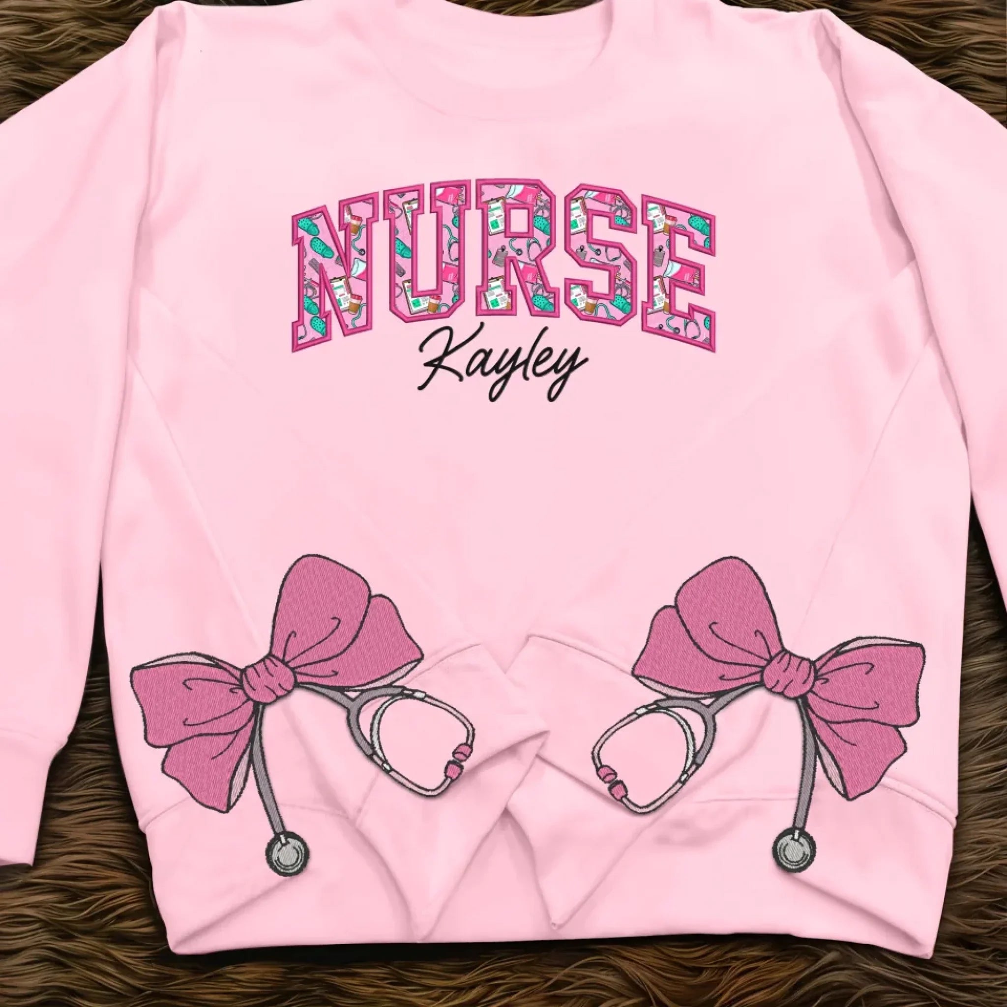 Personalized Applique Nurse Embroidered Side Bow Sweatshirt - Gift Idea For Nurse