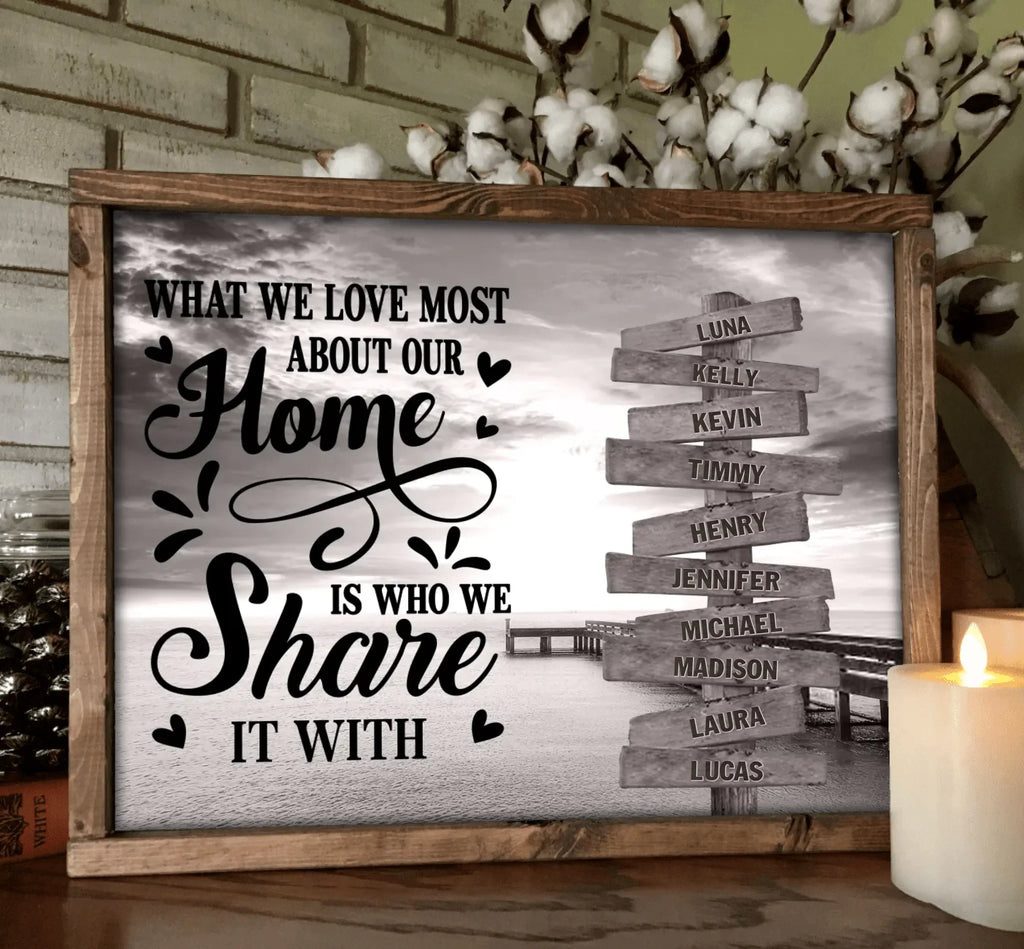 Personalized Family Poster - Gift Idea For Family/Parents with up to 10 Members - What We Love Most About Our Home Is Who We Share It With