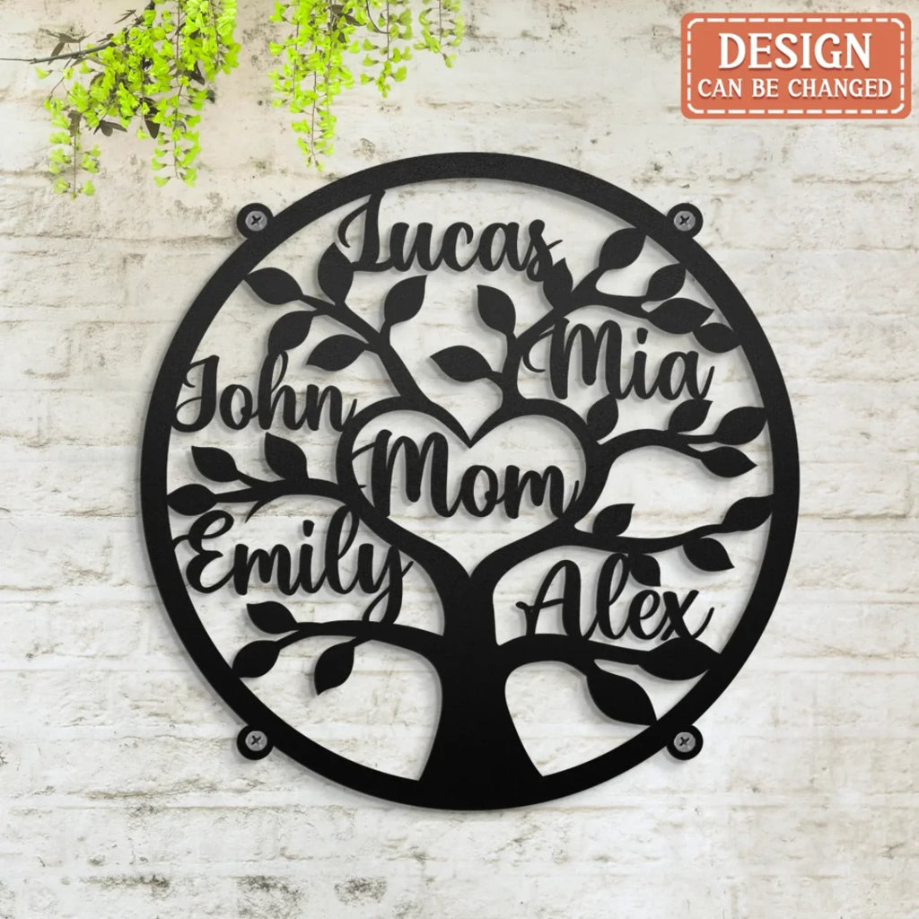 Personalized Family Mom Black Metal Sign - Gift Idea For Family/Mother/Grandma - Up to 7 Kids