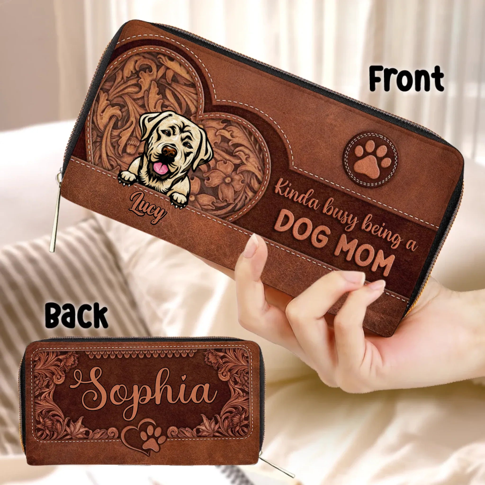 Personalized Pet Mom Long Wallet - Gift Idea For Dog/Cat Lover - Up to 4 Pets - Kinda Busy Being A Dog Mom