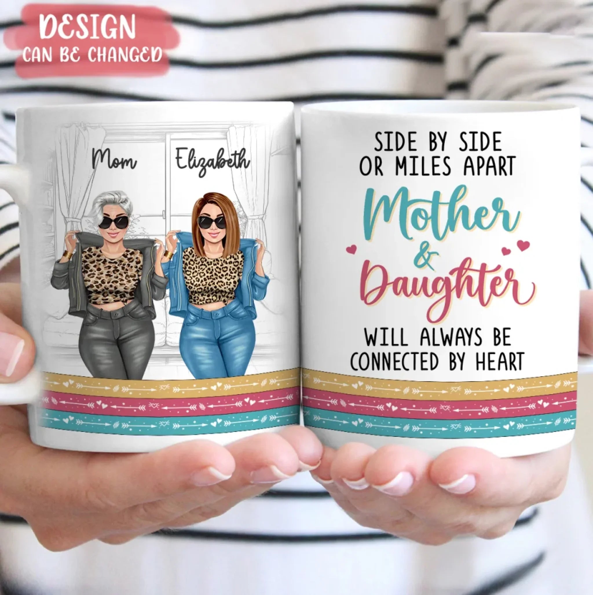 Personalized Mother & Daughter Always Be Connected By Heart Coffee Mug - Best Mother's Day Gift Idea