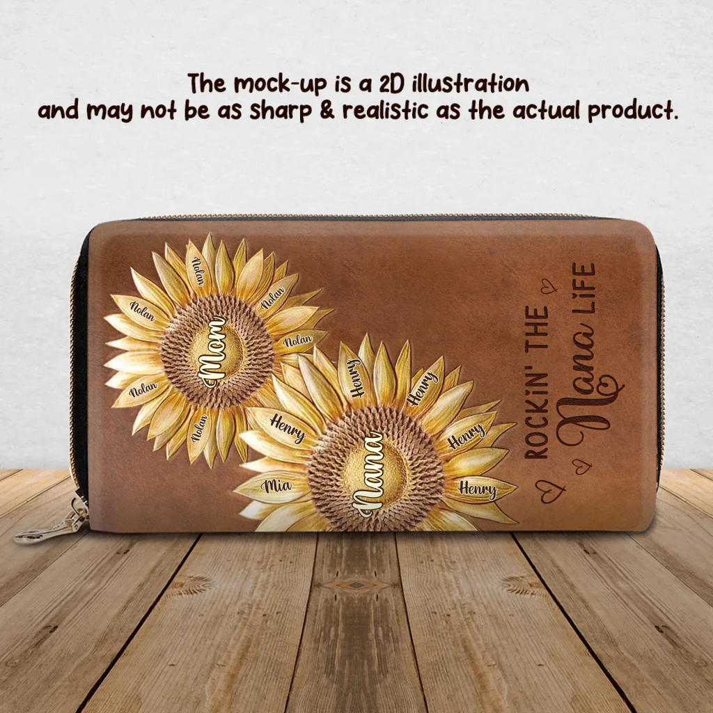Personalized First Mom Now Grandma Sunflower Long Wallet - Best Mother's Day Gift Idea - Rockin's The Nana Life