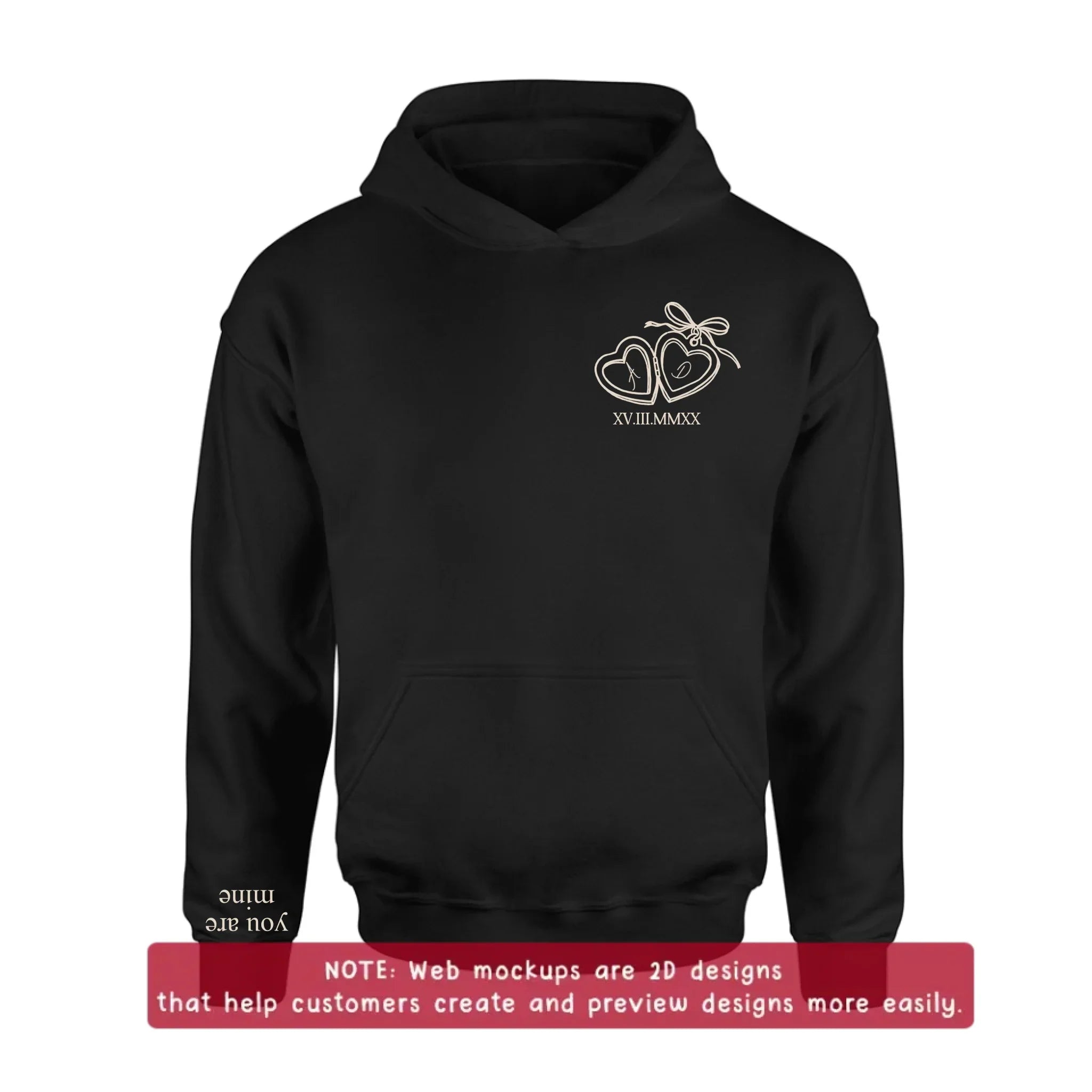 Custom Personalized Heart Locket Embroidered Hoodie For Couple