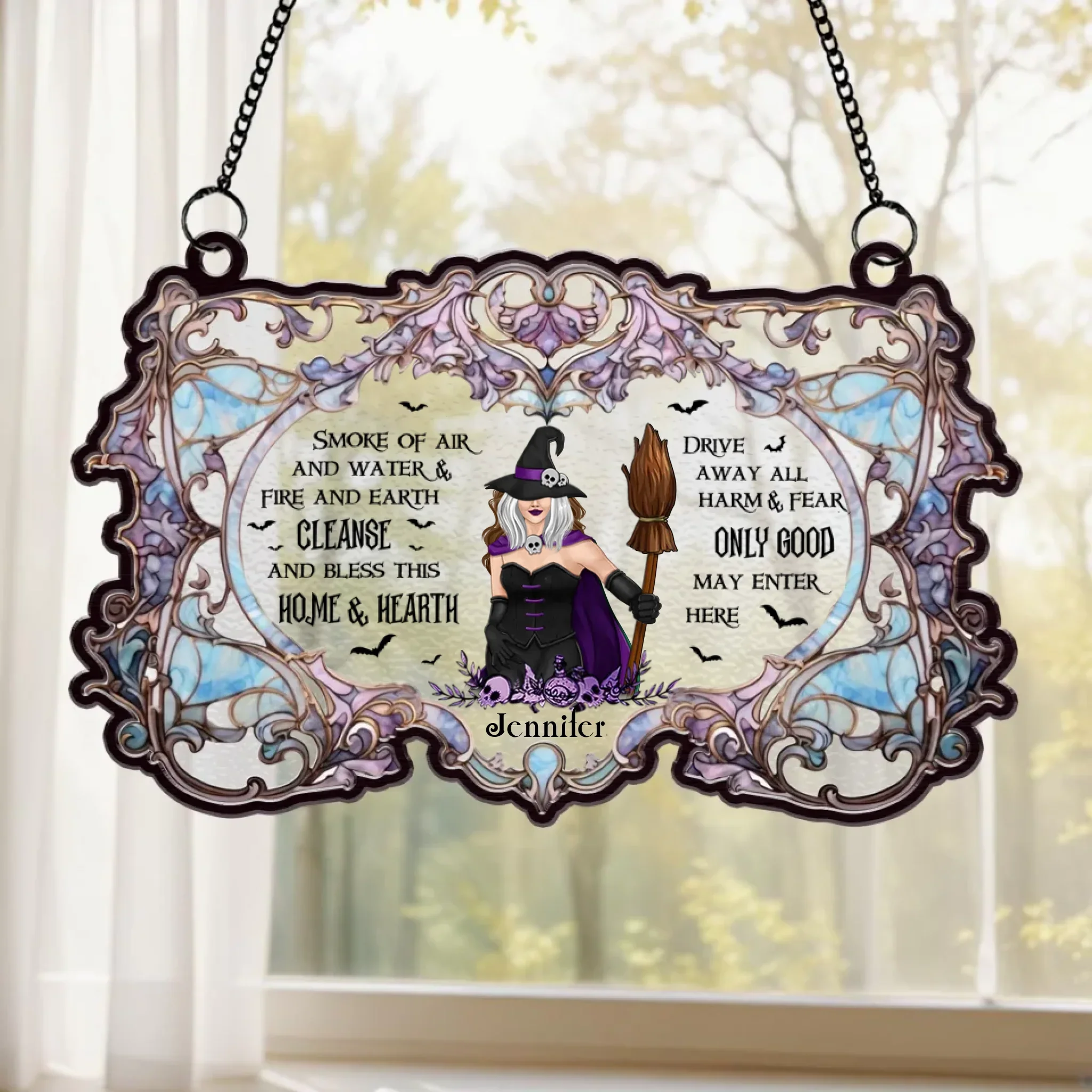 Personalized Witch Hanging Suncatcher Ornament - Gift Idea For Witch - Smoke Of Air And Water
& Fire And Earth