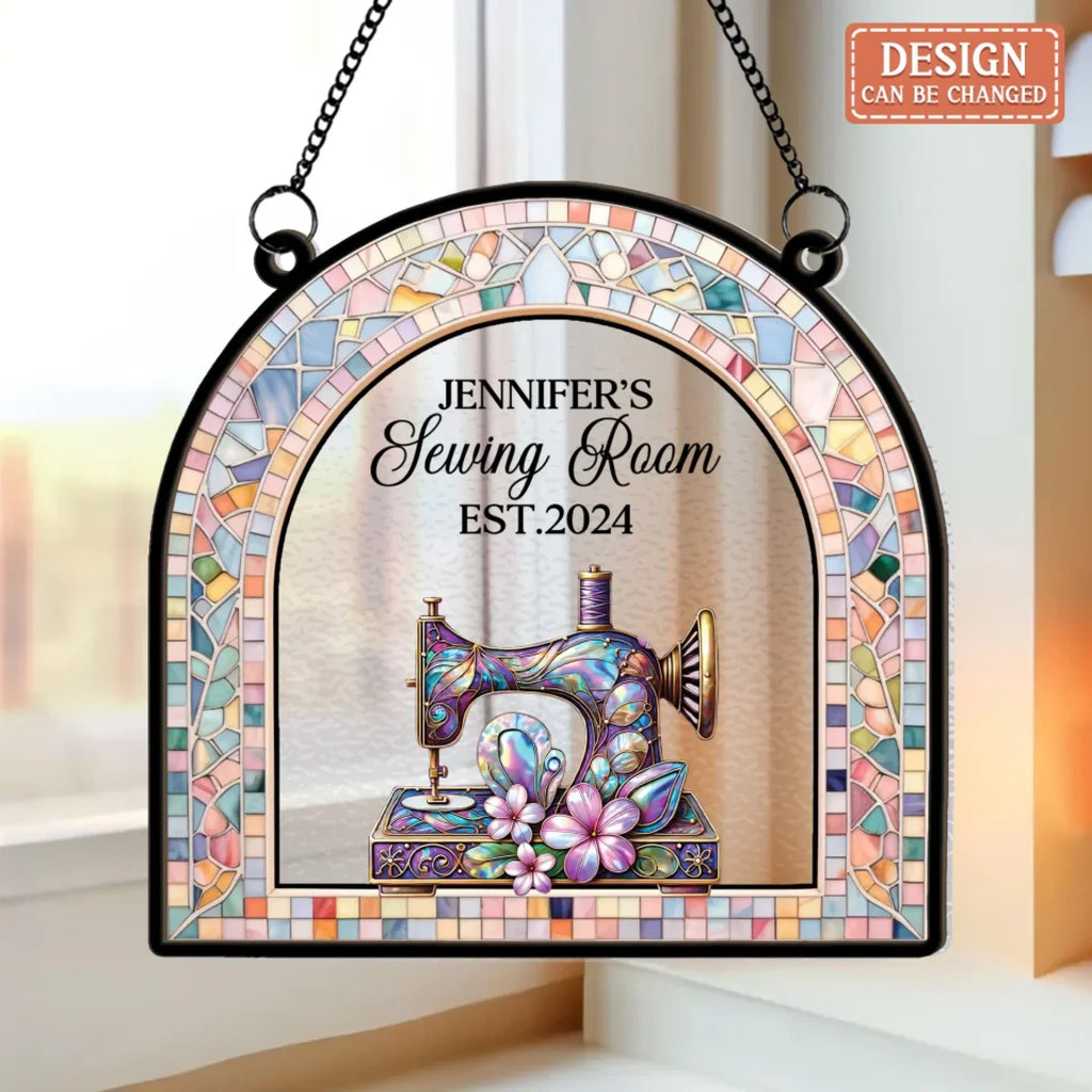 Personalized Custom Name Sewing Machine Craft Room - Custom Shape Suncatcher Hanging Ornament - Mother's Day Gift Idea