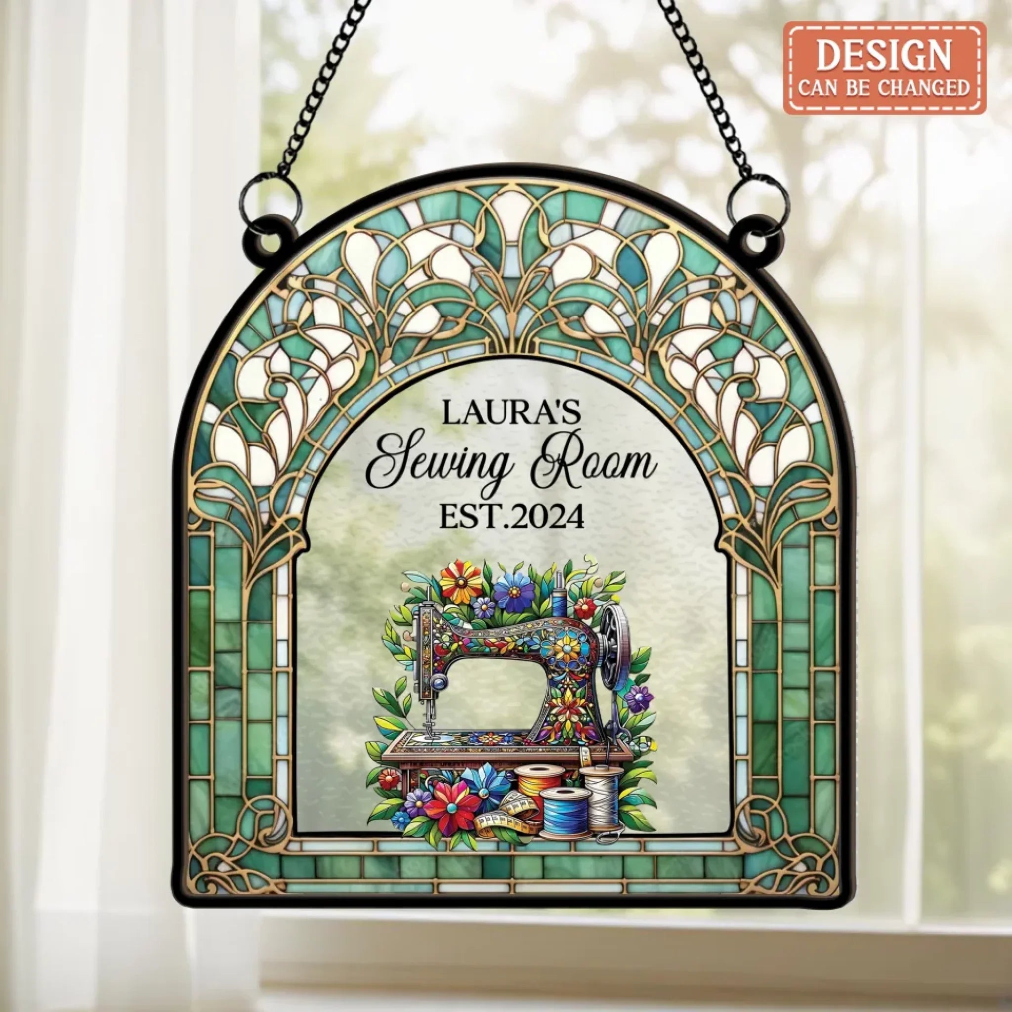 Personalized Custom Name Sewing Machine Craft Room - Custom Shape Suncatcher Hanging Ornament - Mother's Day Gift Idea