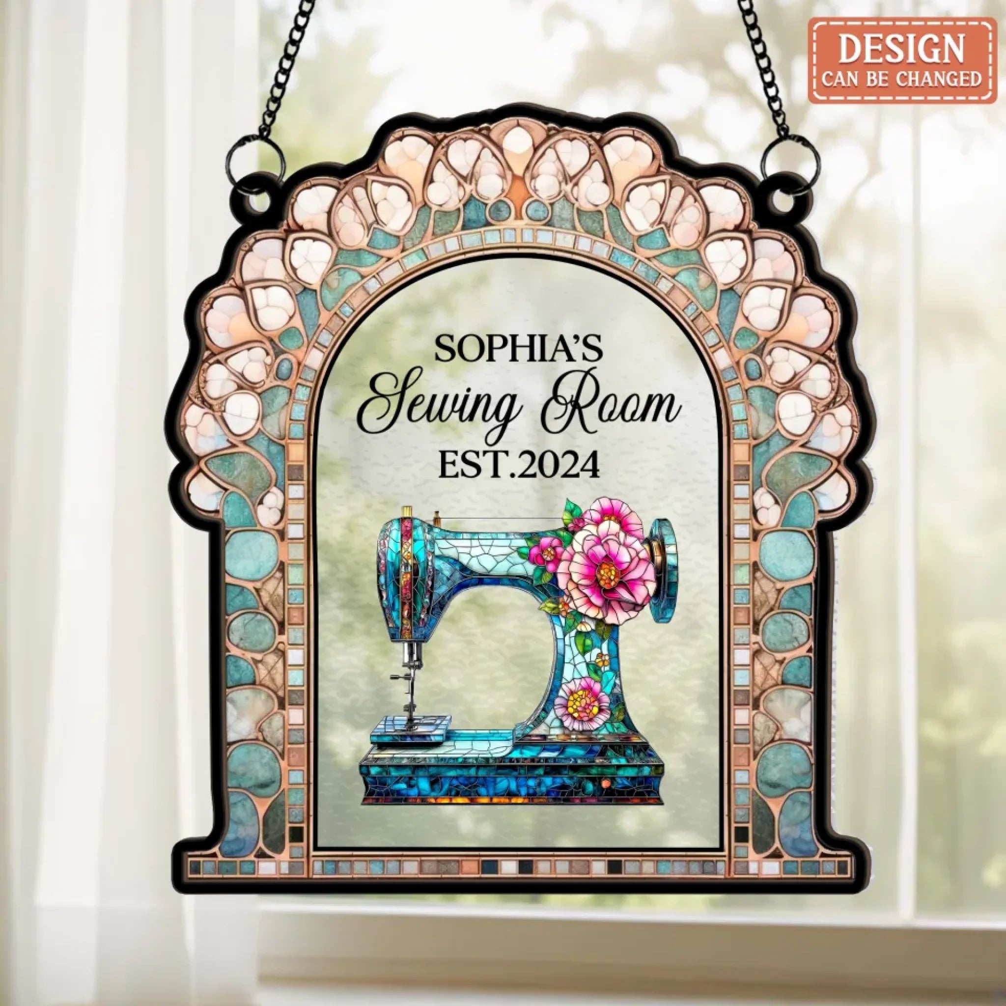 Personalized Custom Name Sewing Machine Craft Room - Custom Shape Suncatcher Hanging Ornament - Mother's Day Gift Idea