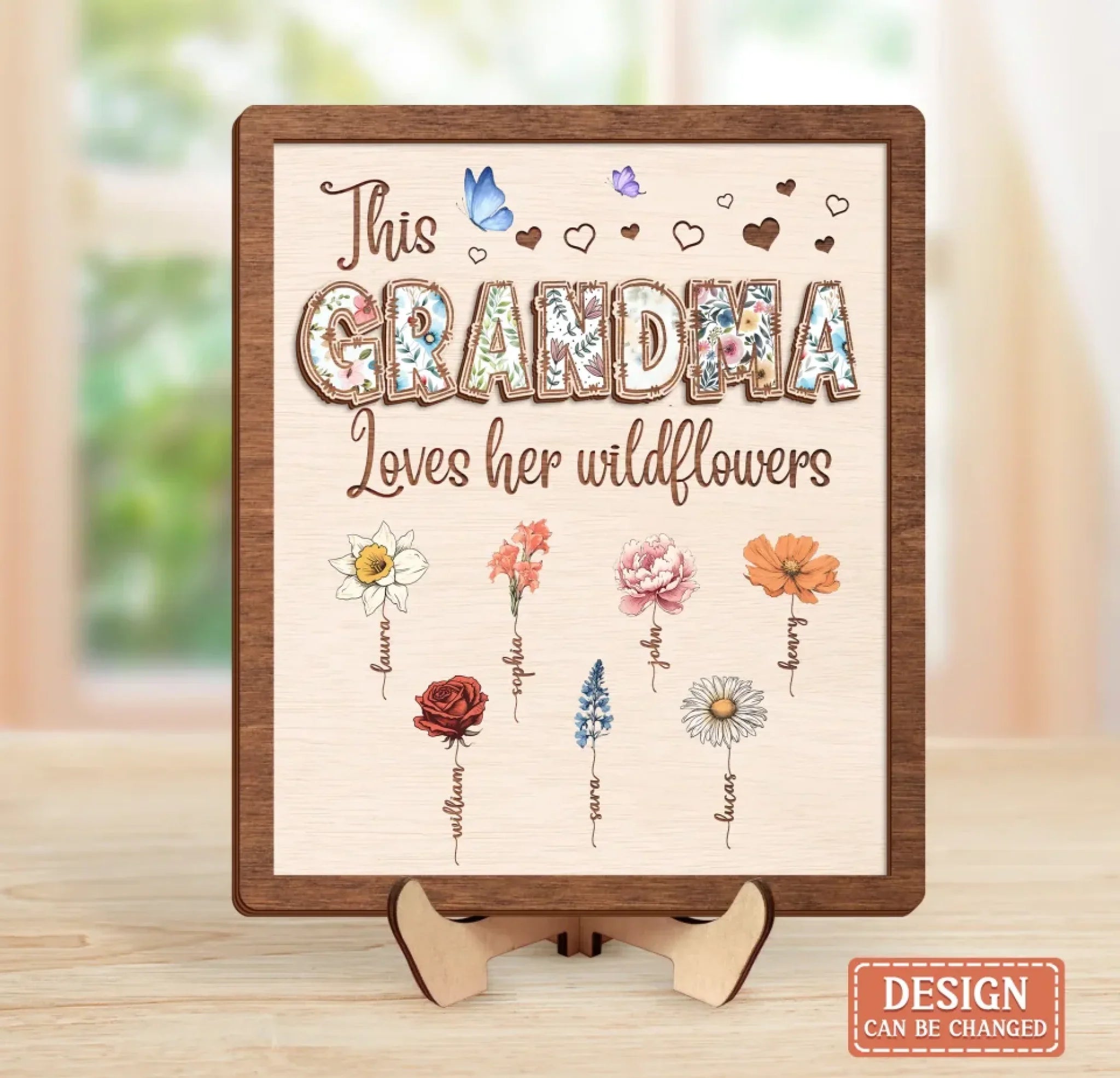 Personalized Mother Wooden Art - Mother's Day Gift  For Mom/ Grandma al Her Wildflowers