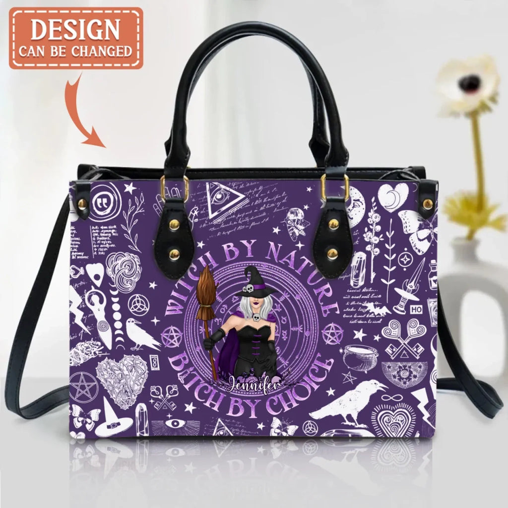 Personalized Witch PU Leather Handbag with Long Straps - Gift Idea For Halloween/Witch/Friend - Witch By Nature Bitch By Choice