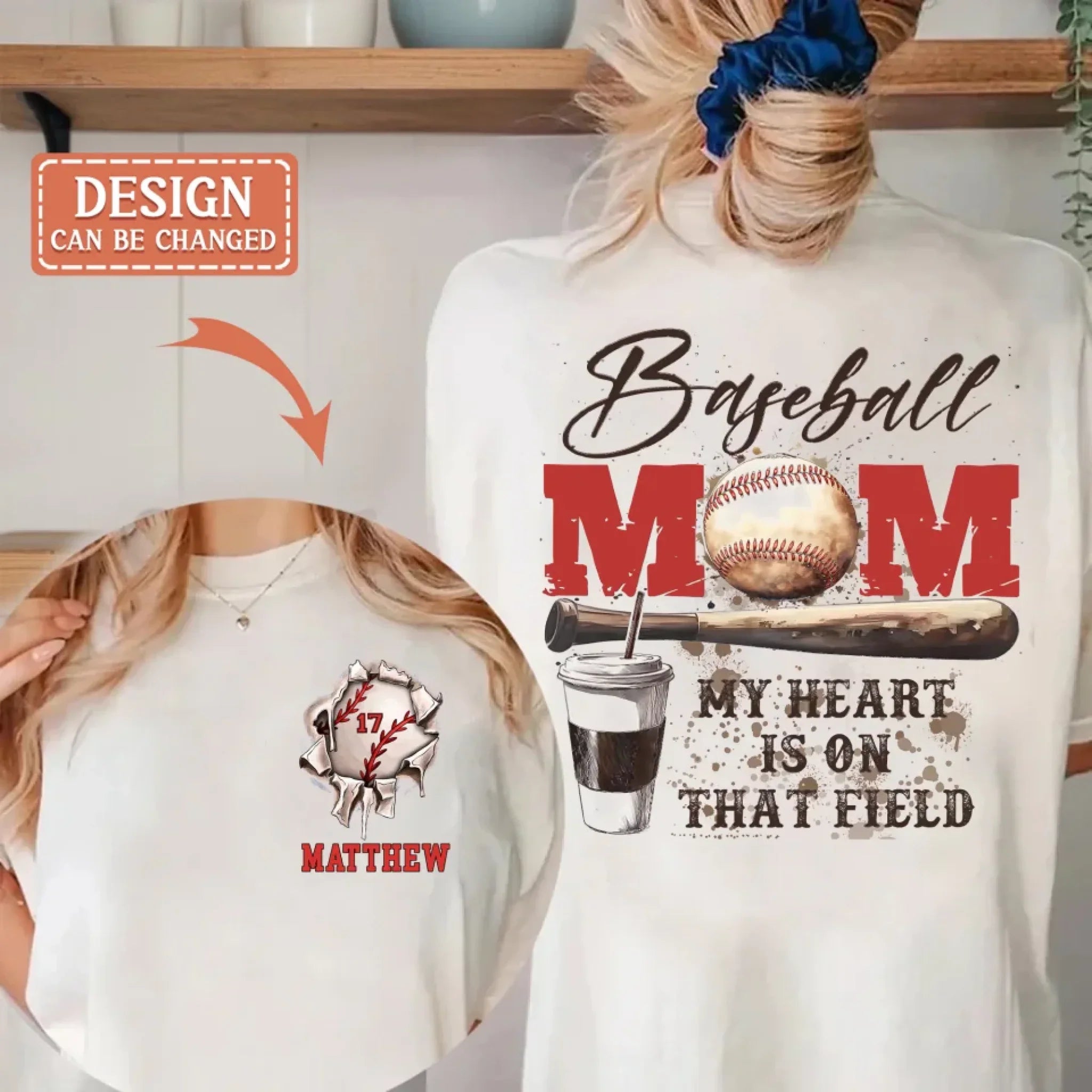 Personalized My Heart Is On That Field Baseball Mom Shirt  - Mother's Day Shirt