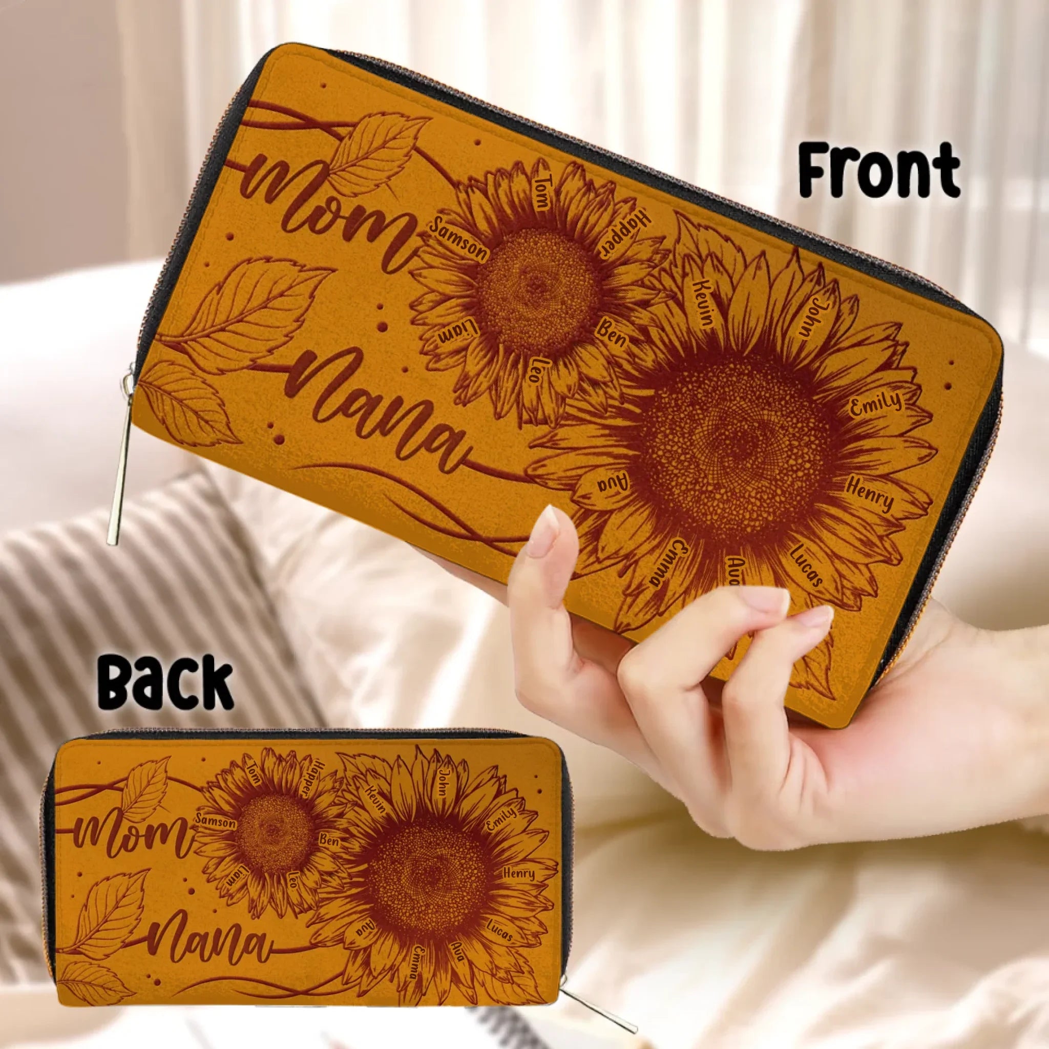 Personalized Grandma/Mom Sunflower Long Wallet - Best Mother's Day Gift Idea - Best Gift for Mother/Grandma