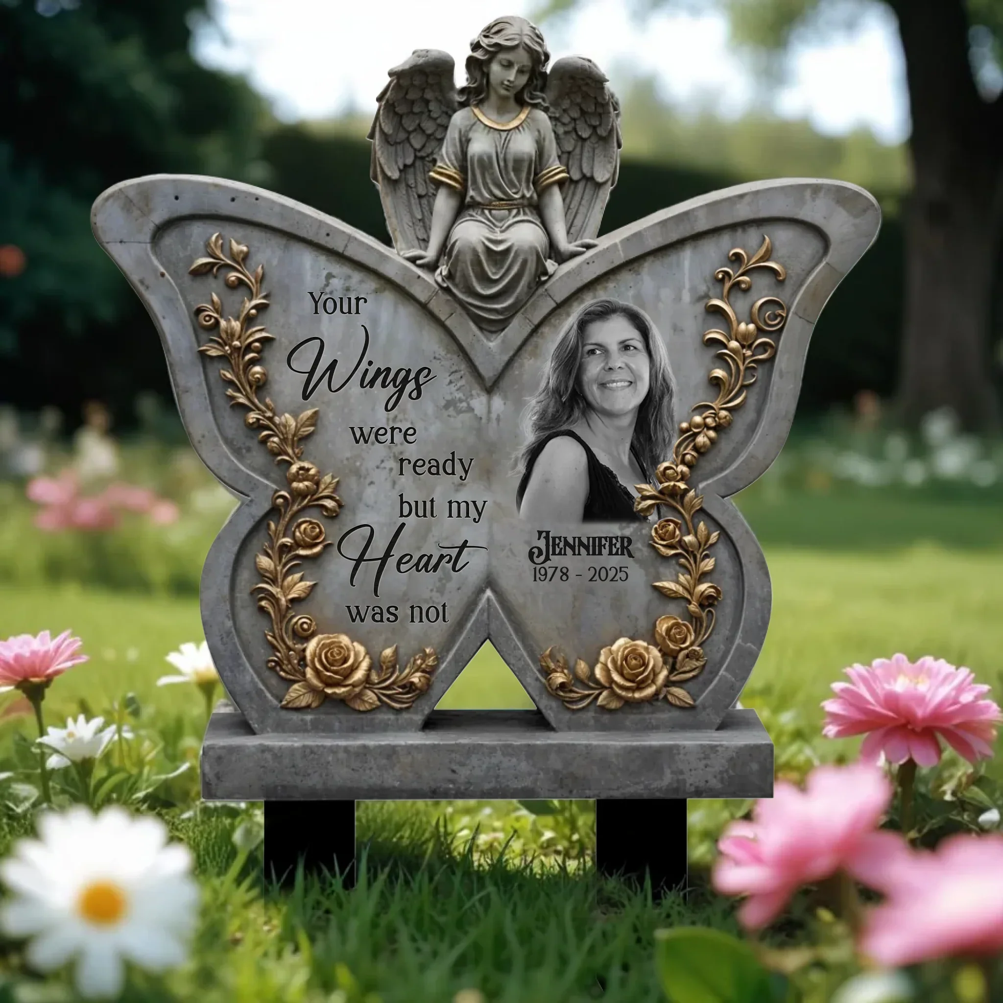 Personalized Memorial Angel Butterfly Metal Sign - Memorial Gift Idea For Mother's Day - Your Wings Were Ready But My Heart Was Not