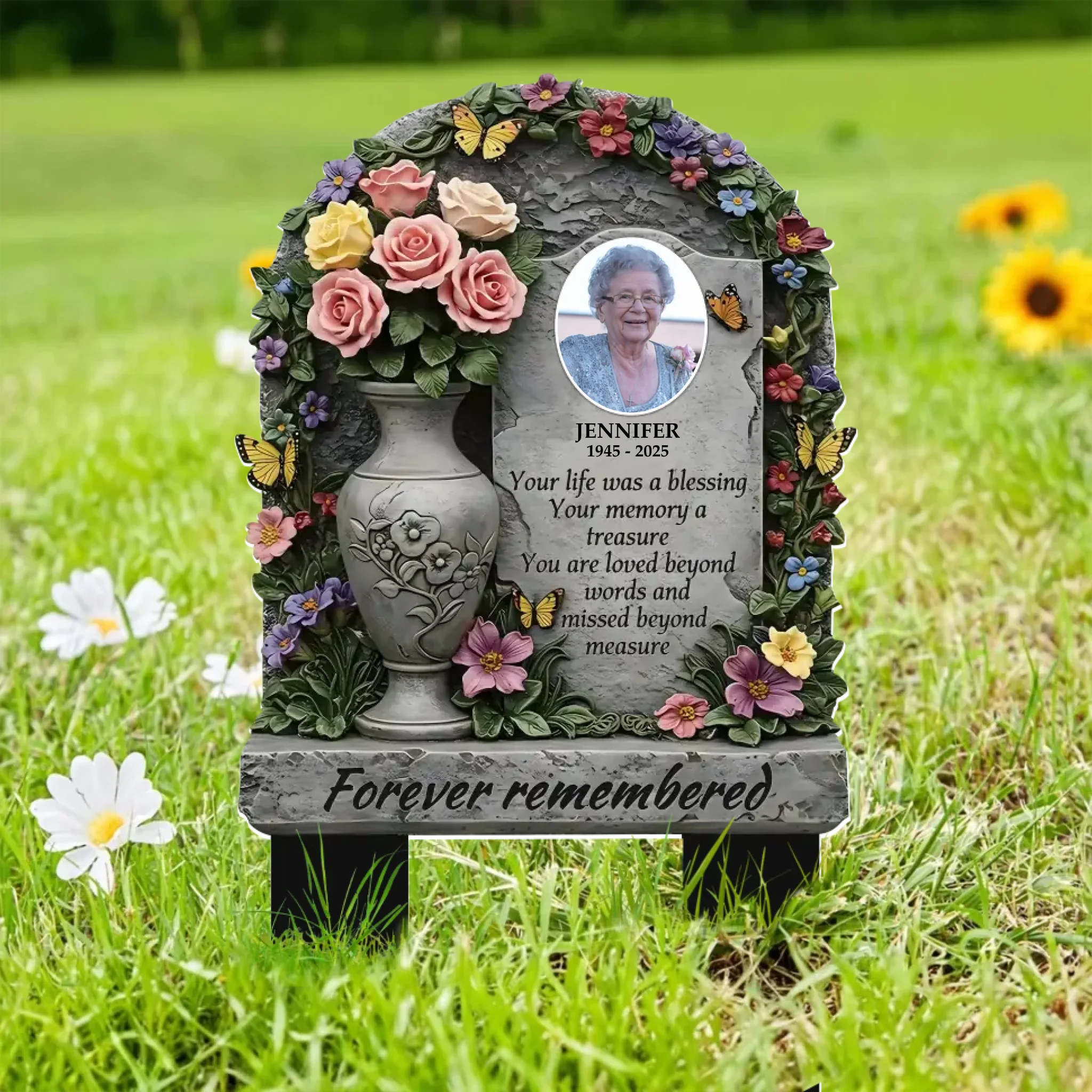 Personalized Memorial Grave Flower Vase Metal Sign - Memorial Gift Idea For Mother's Day - Your Life Was A Blessing