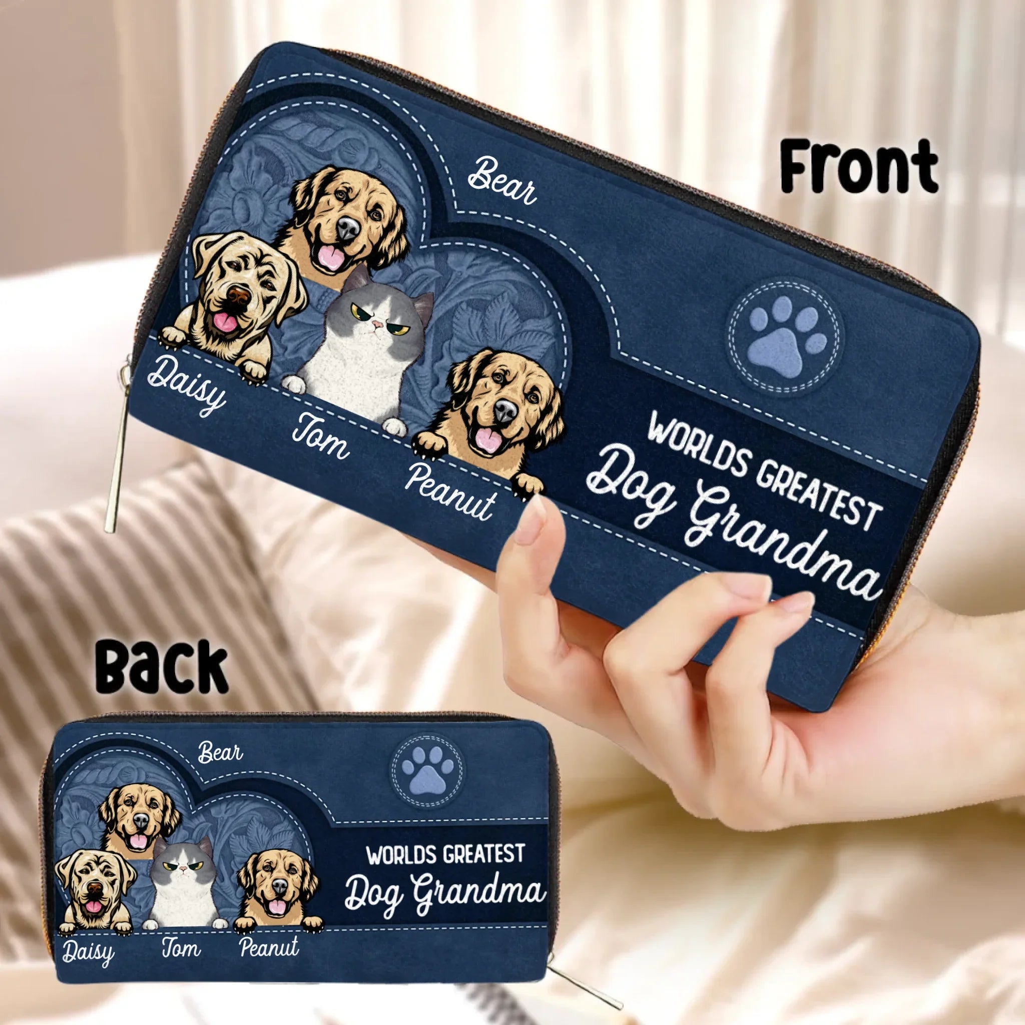 Personalized Pets Long Wallet - Up to 4 Pets - Gift Idea For Pets Lover