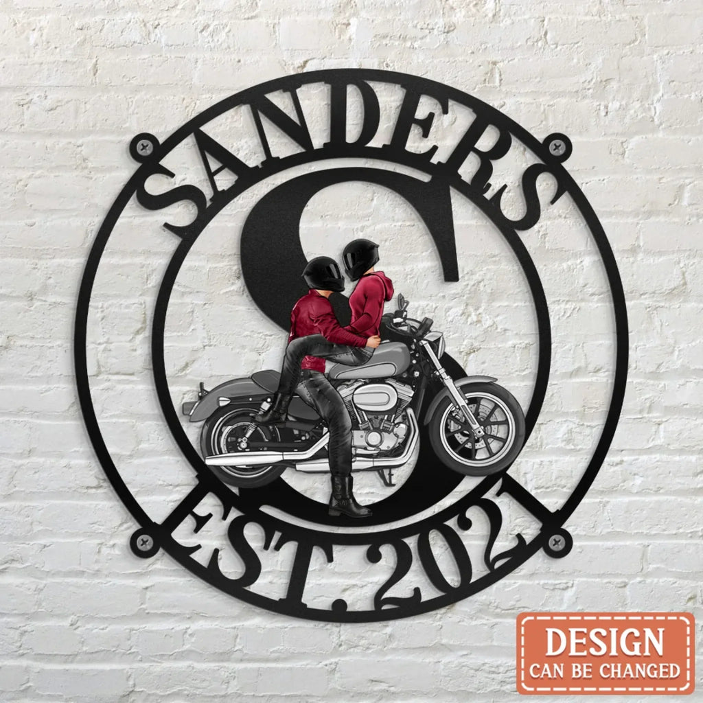 Personalized Family Last Name Metal Sign For Motorcycle Couple - Gift Idea For Couple/ Husband And Wife