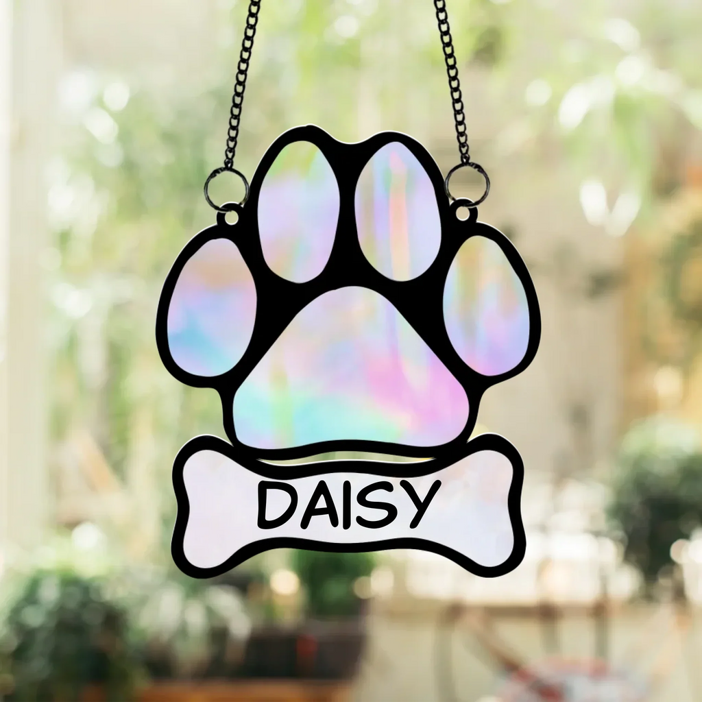 Personalized Memorial Paw Hanging Suncatcher - Memorial Gift Idea For Dog Lover
