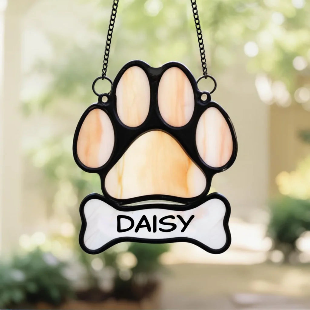 Personalized Memorial Paw Hanging Suncatcher - Memorial Gift Idea For Dog Lover