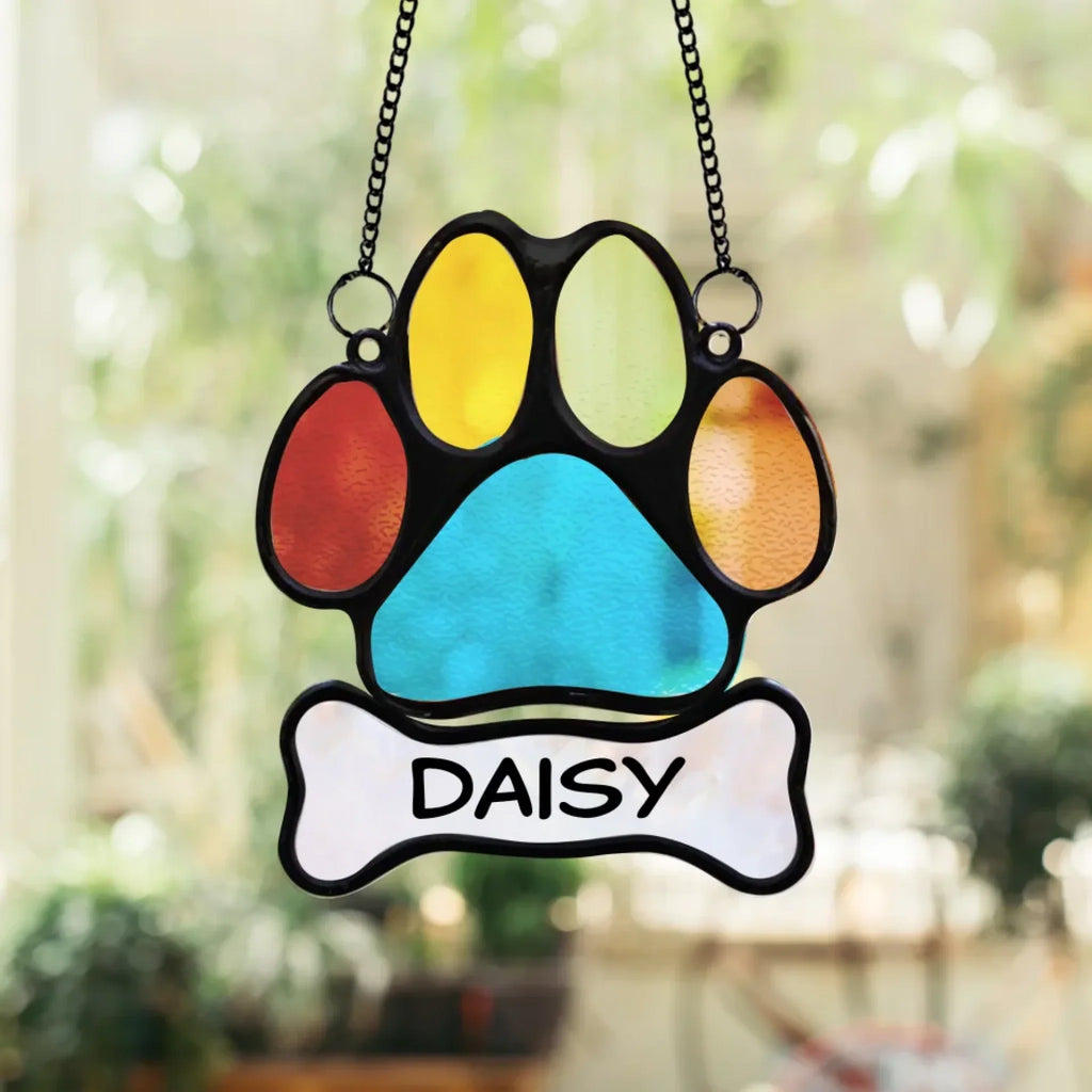 Personalized Memorial Paw Hanging Suncatcher - Memorial Gift Idea For Dog Lover