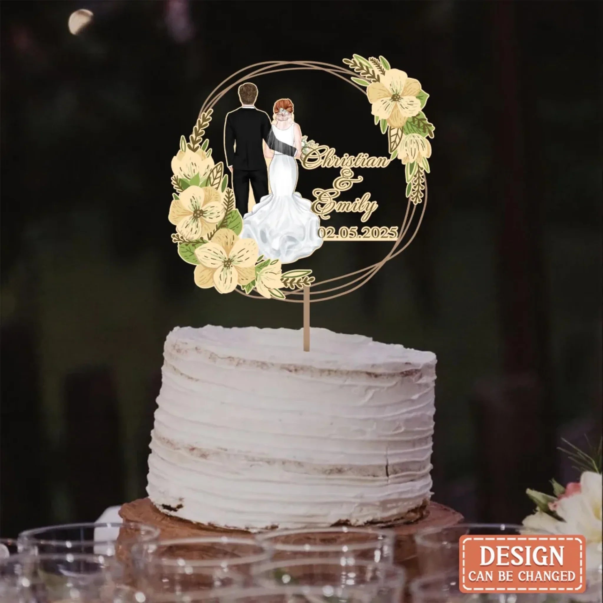 Personalized Custom Shape Acrylic Wedding Cake Topper - Couple Silhouette Cake Sign - Engagement/ Wedding Gift Idea
