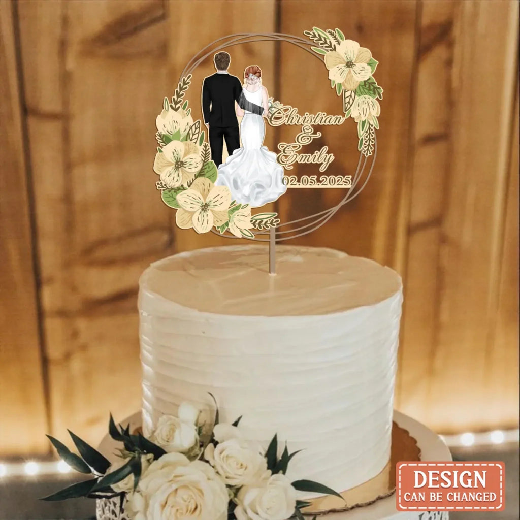 Personalized Custom Shape Acrylic Wedding Cake Topper - Couple Silhouette Cake Sign - Engagement/ Wedding Gift Idea