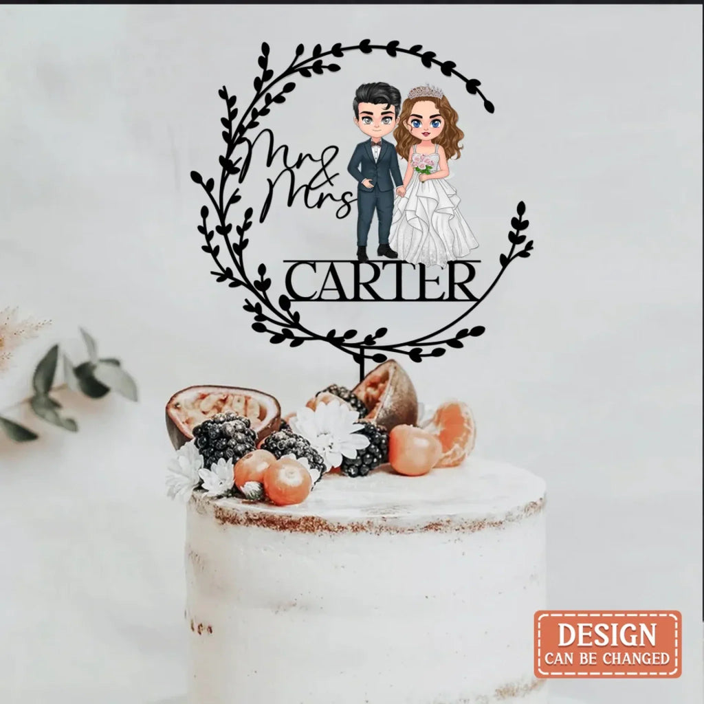 Personalized Rustic Cake Topper Wedding Cake Decor - Custom Shape Acrylic - Engagement/ Wedding Gift Idea