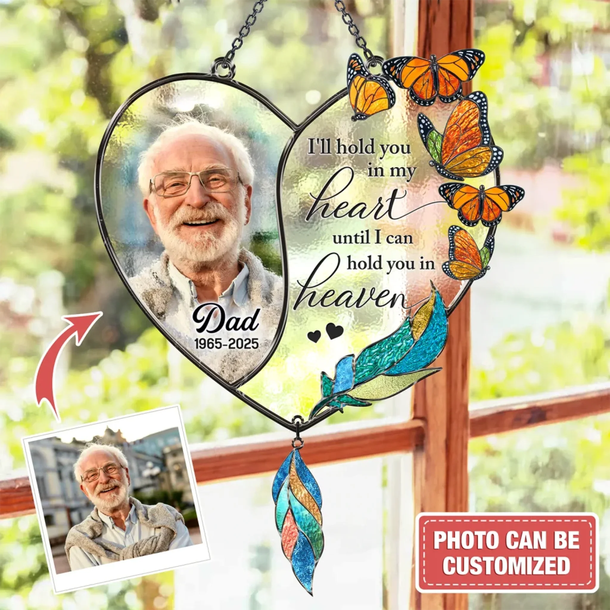 Personalized Memorial Suncatcher - Memorial Gift Idea For Family Members - Your Wings Were Ready But My Heart Was Not