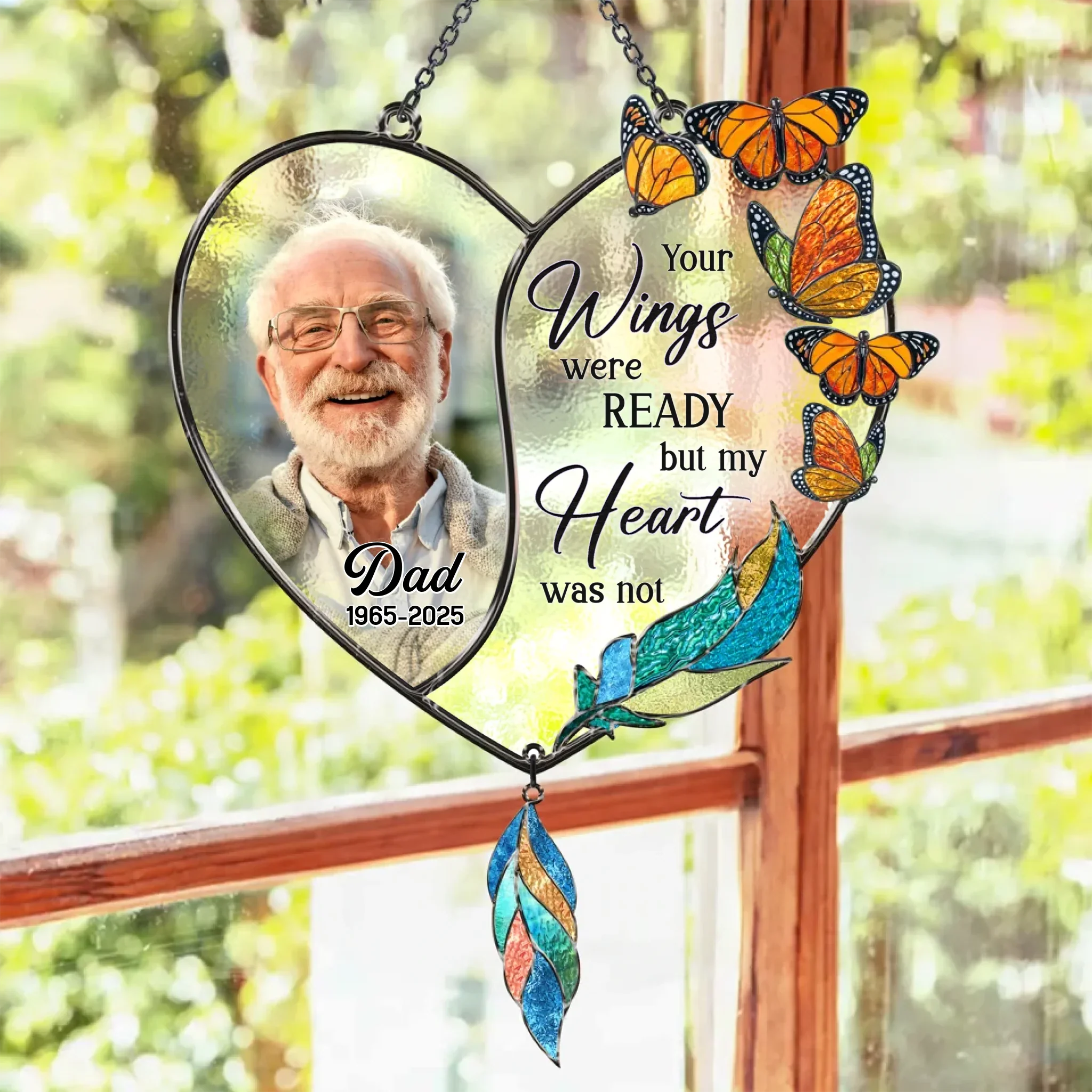 Personalized Memorial Suncatcher - Memorial Gift Idea For Family Members - Your Wings Were Ready But My Heart Was Not