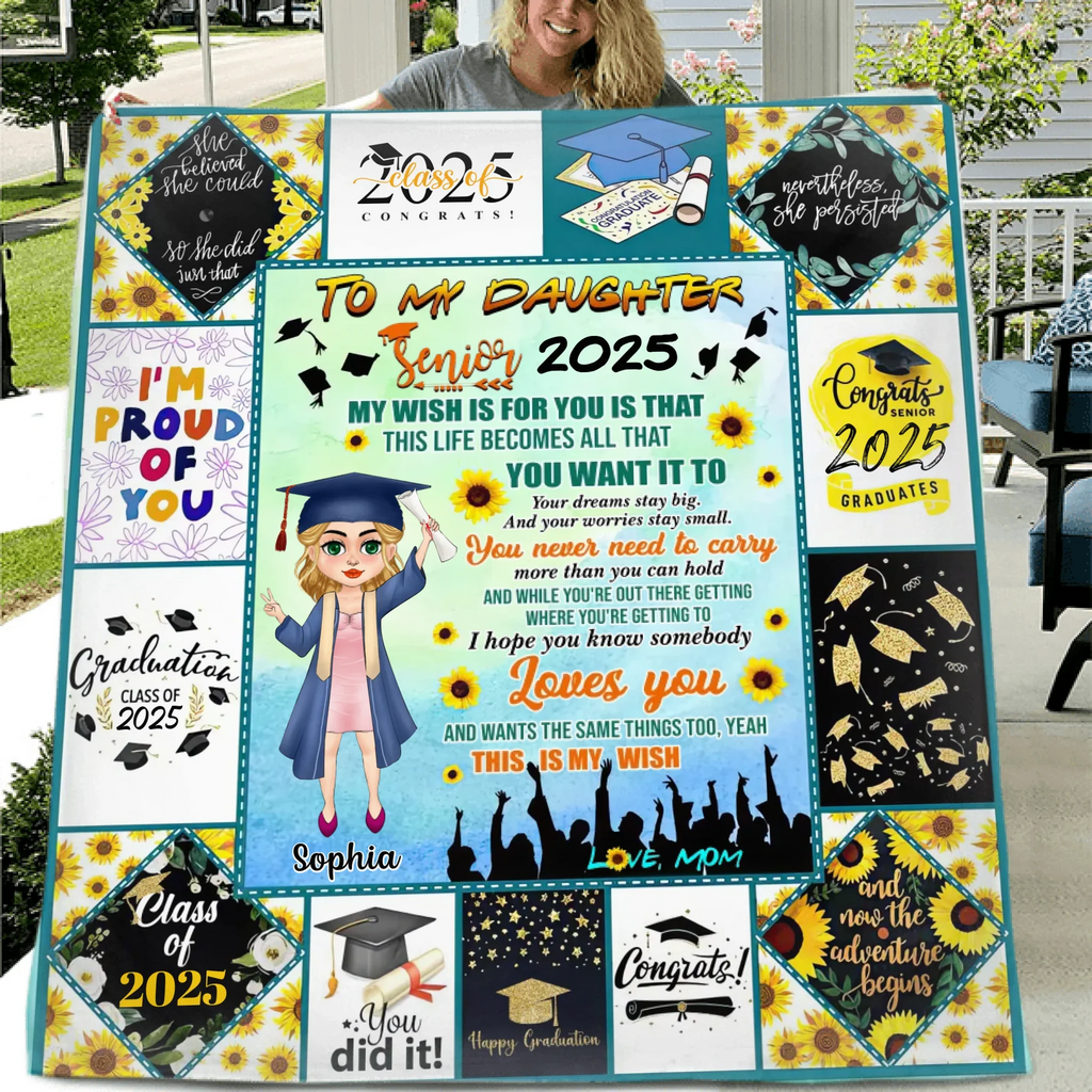 Personalized Chibi Girl Graduation Blanket - Gift Idea For Graduation/Daughter - I Hope That You Know Somebody Loves You