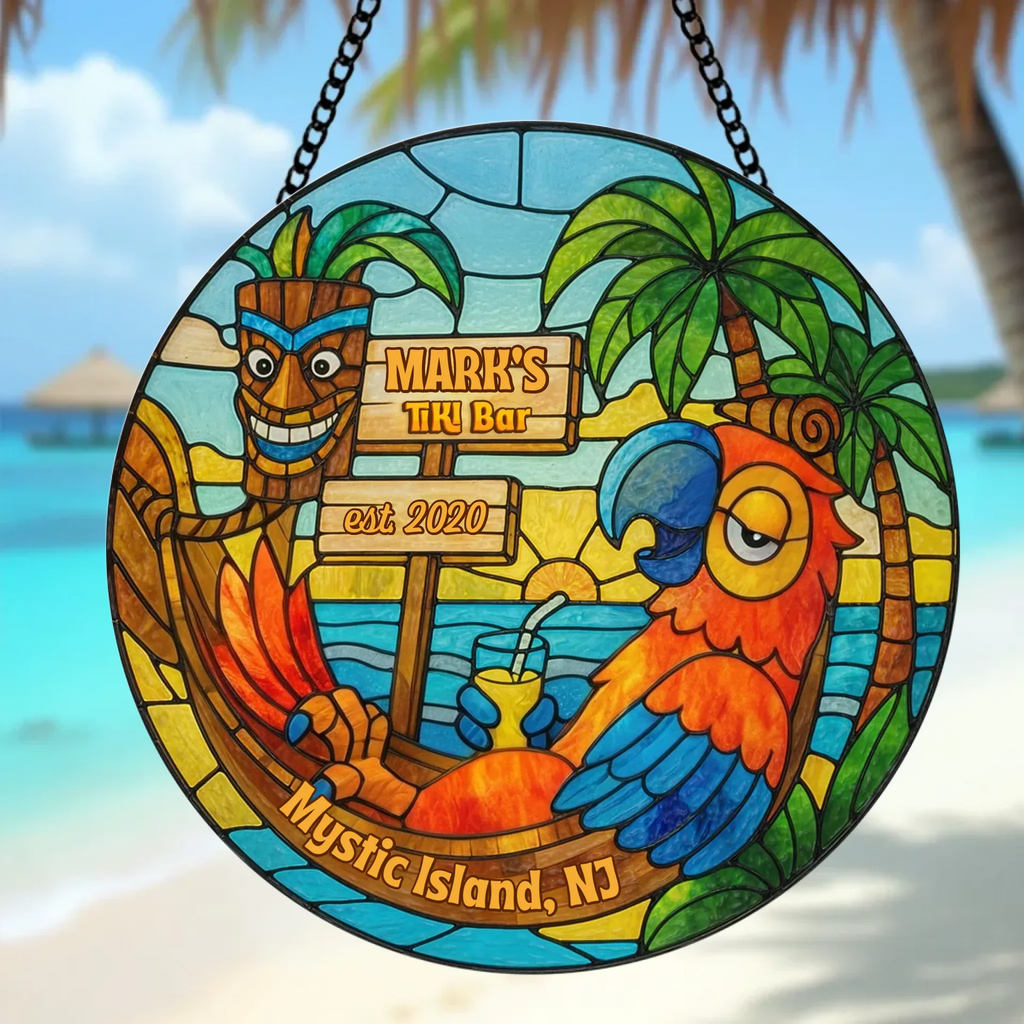 Personalized Tiki Bar Round Suncatcher - Summer Gift Idea for Family